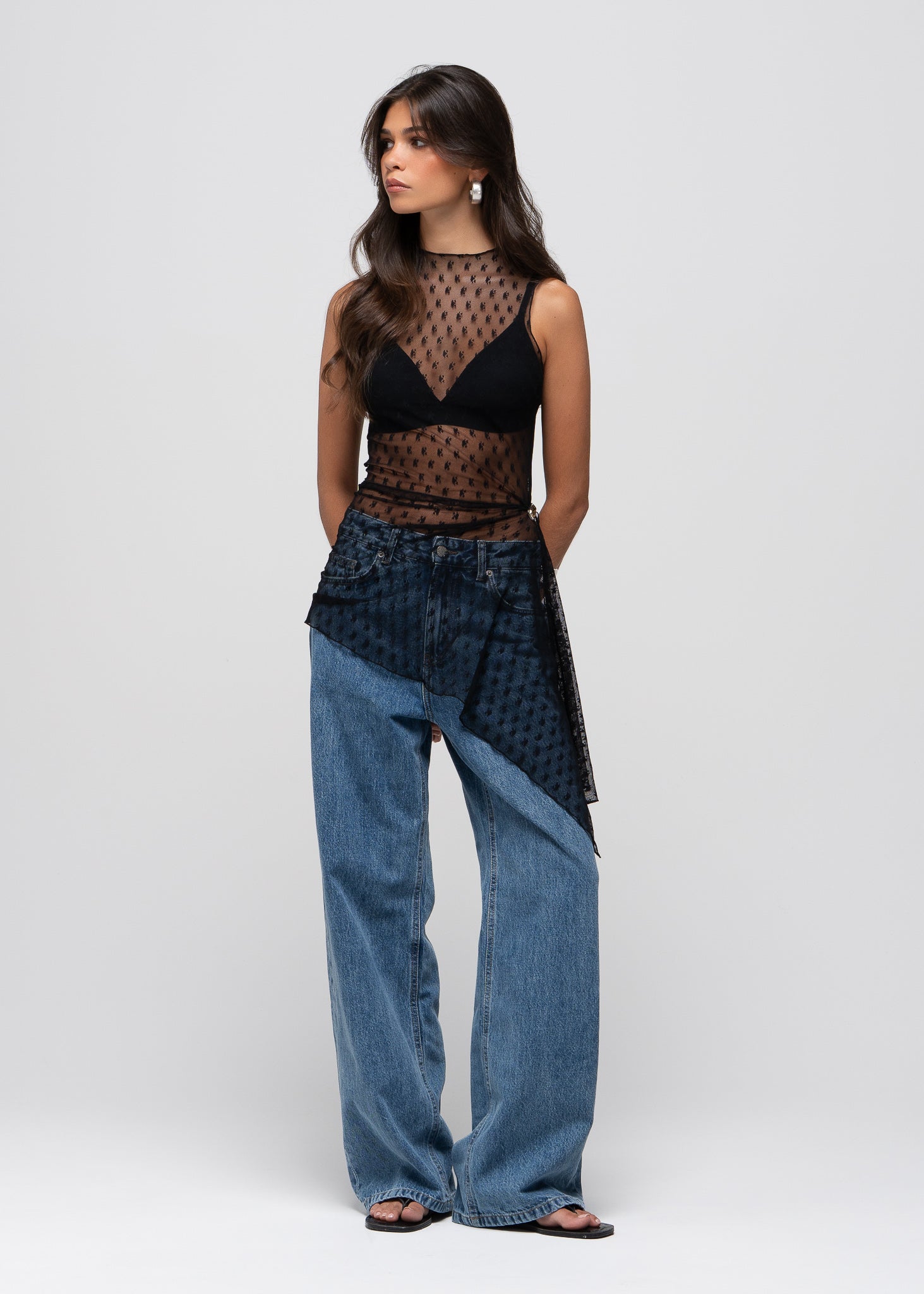 Notte Sheer Lace Top with Scarf