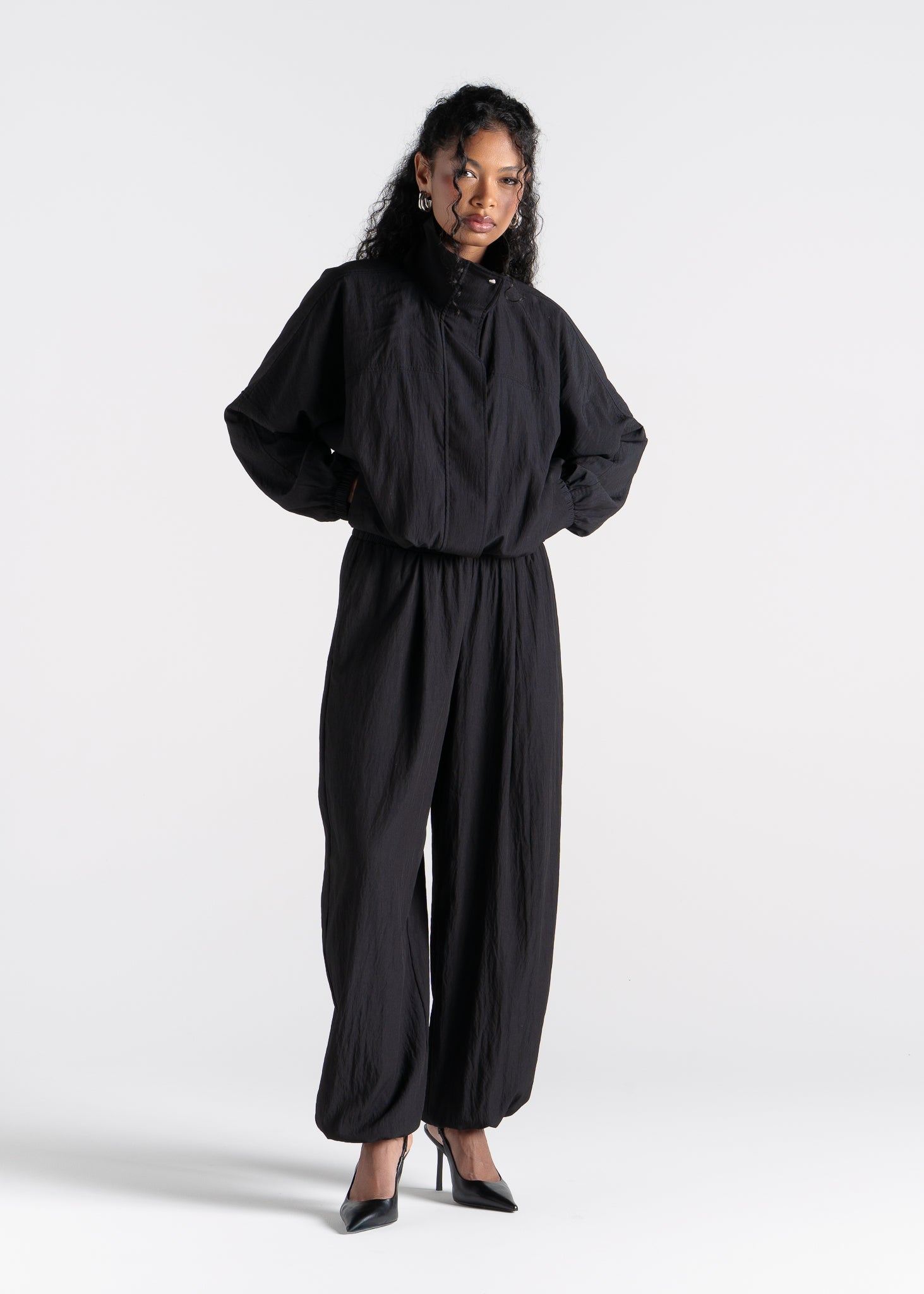 Carter High Neck Windbreaker Jacket – Black