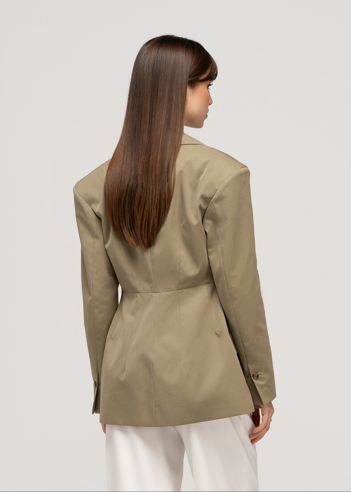 Ella Structured Waist-Cinched Blazer - Olive Green