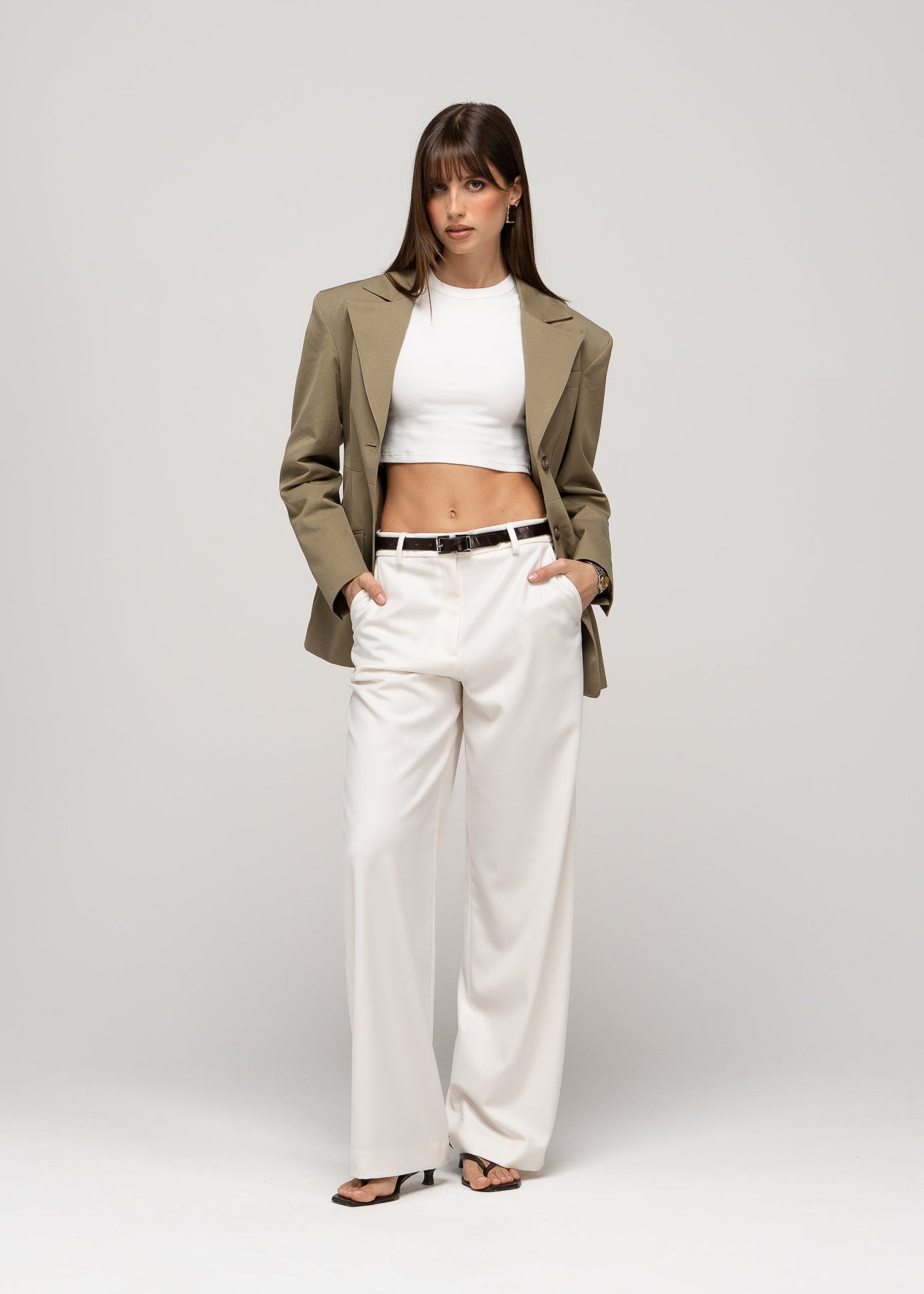 Ella Structured Waist-Cinched Blazer - Olive Green