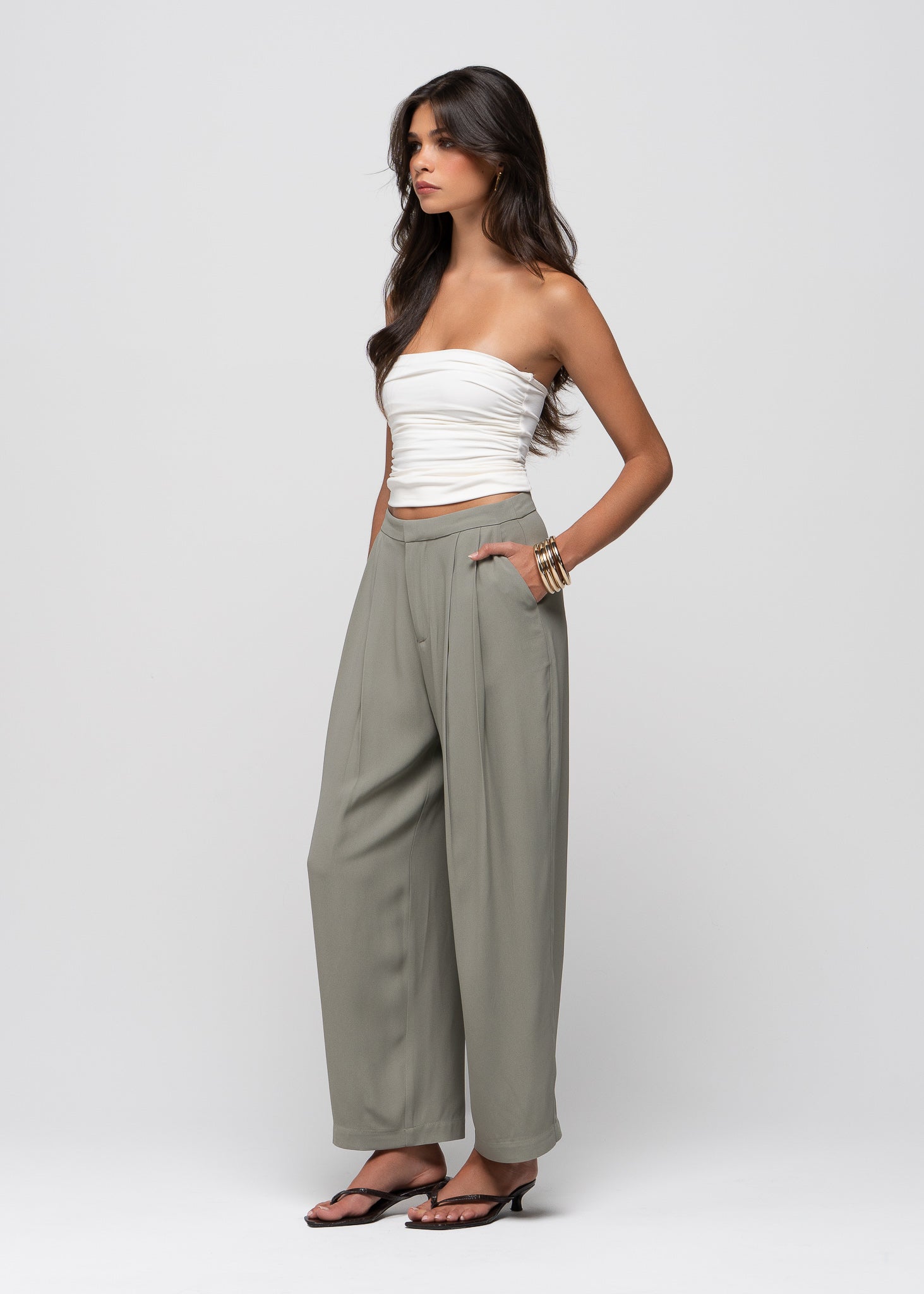 Noa Ruched Bandeau Top - White