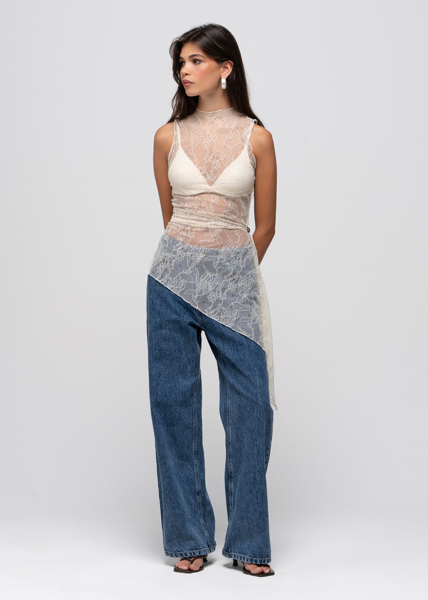 Sole Sheer Lace Top with Scarf