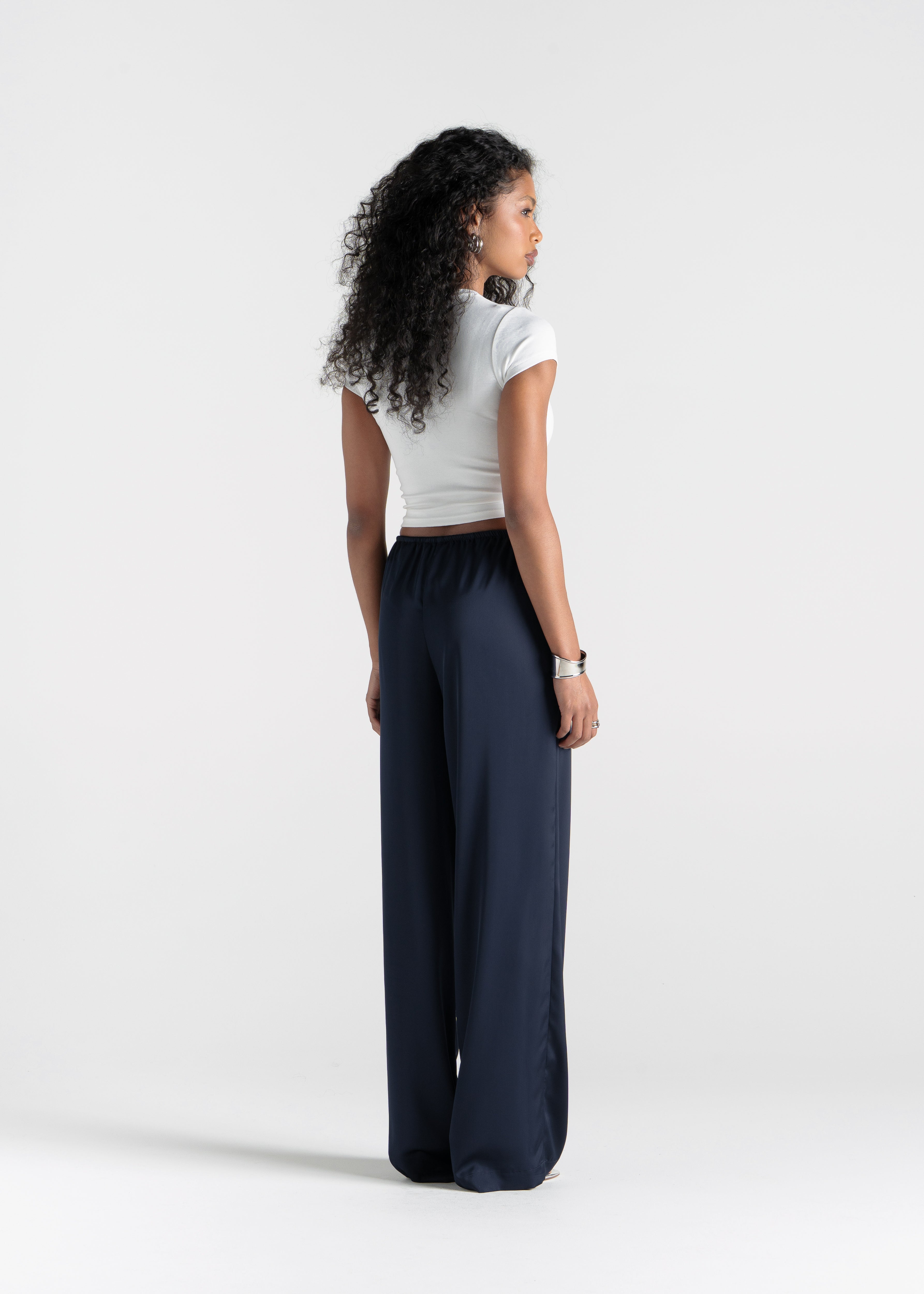 Giulia Loose Satin Pants - Navy