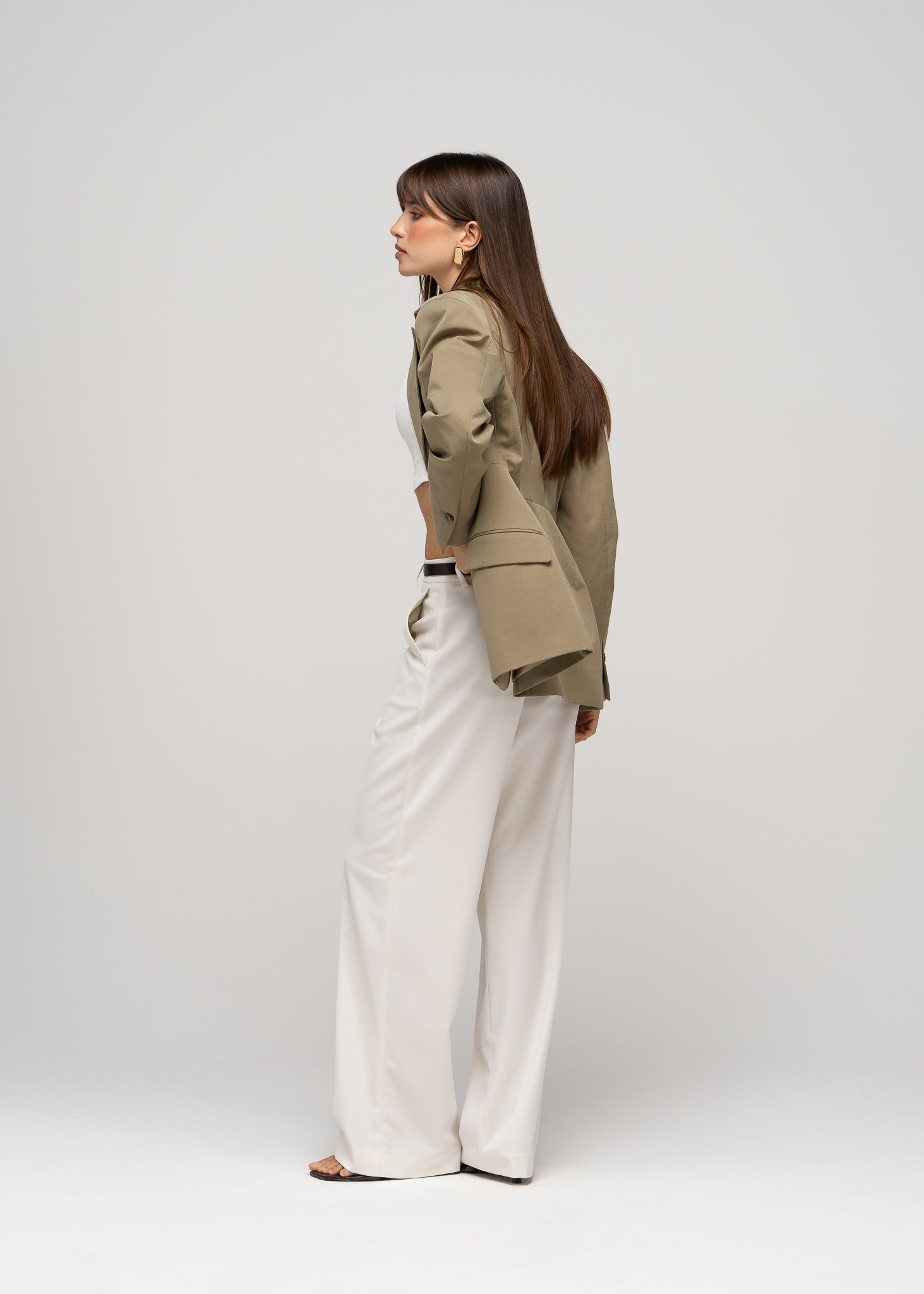 Ella Structured Waist-Cinched Blazer - Olive Green