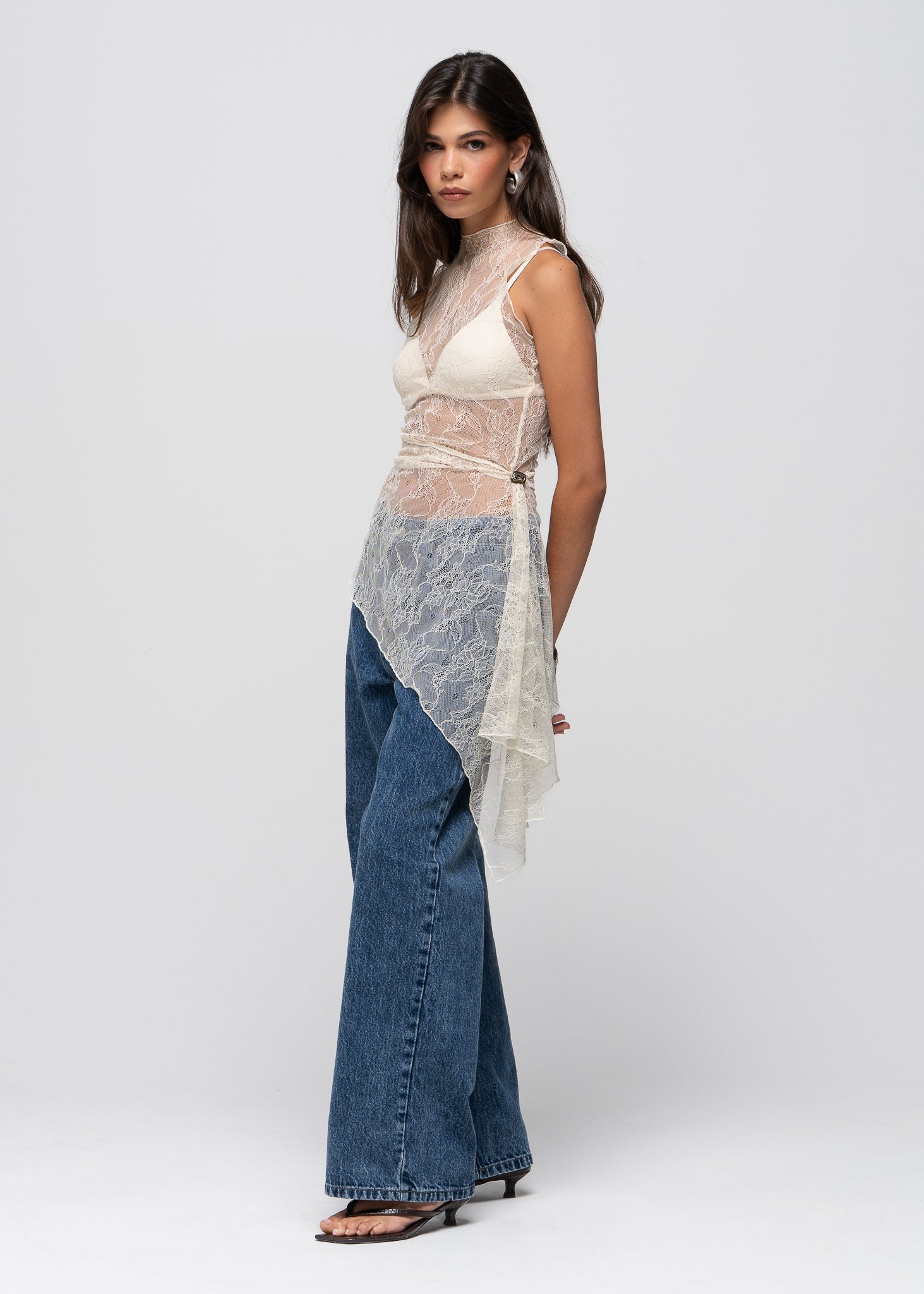 Sole Sheer Lace Top with Scarf