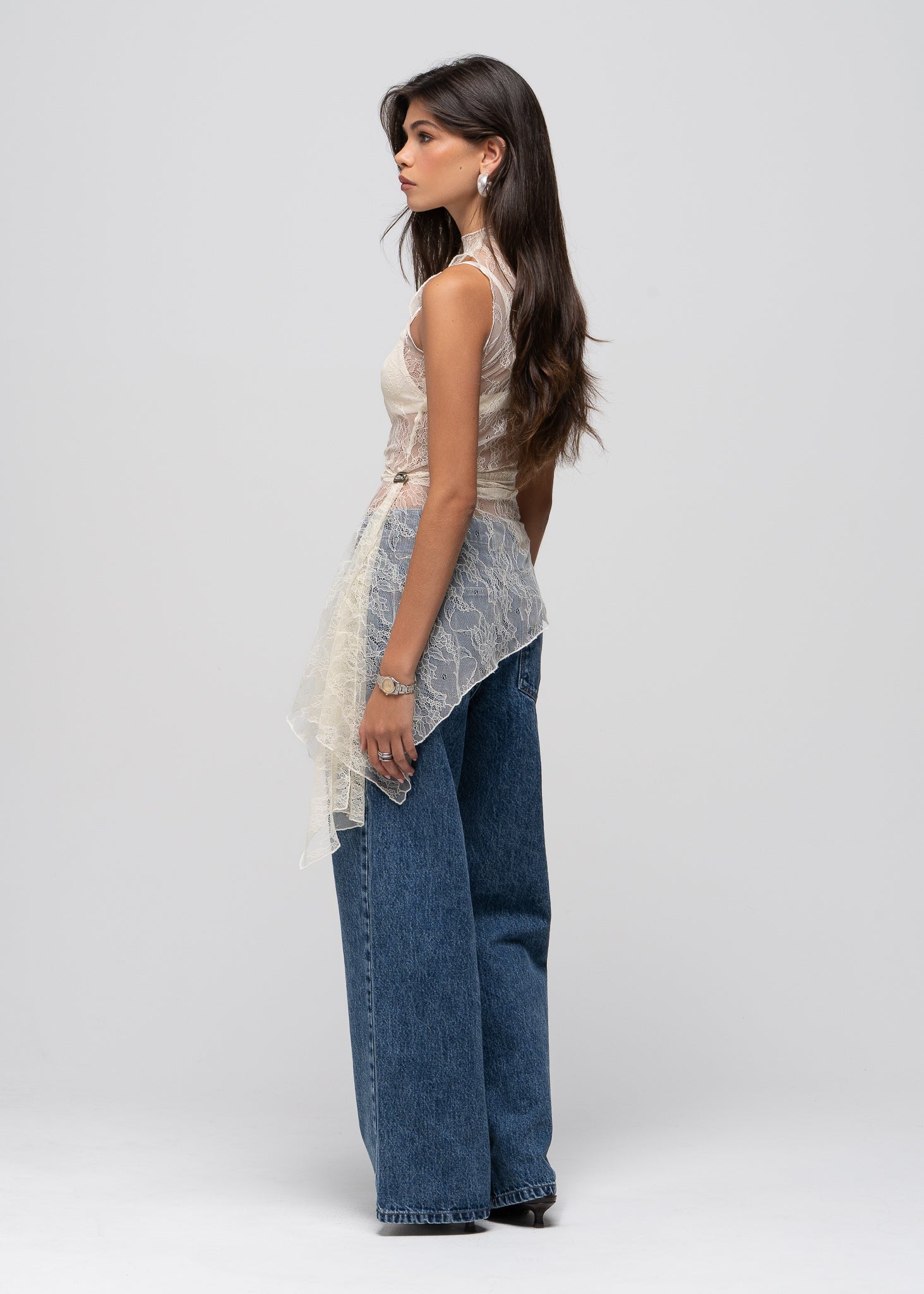 Sole Sheer Lace Top with Scarf