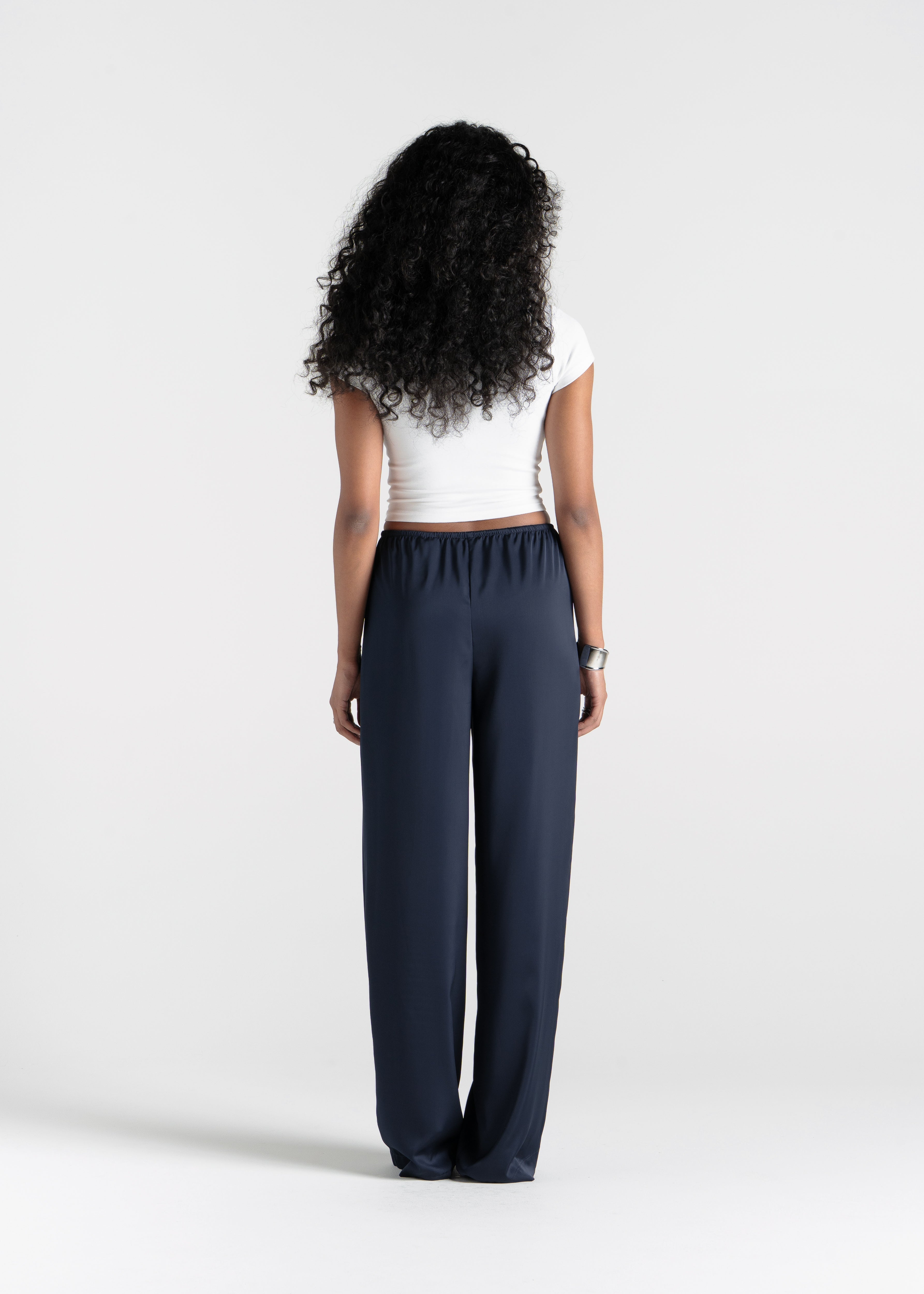 Giulia Loose Satin Pants - Navy