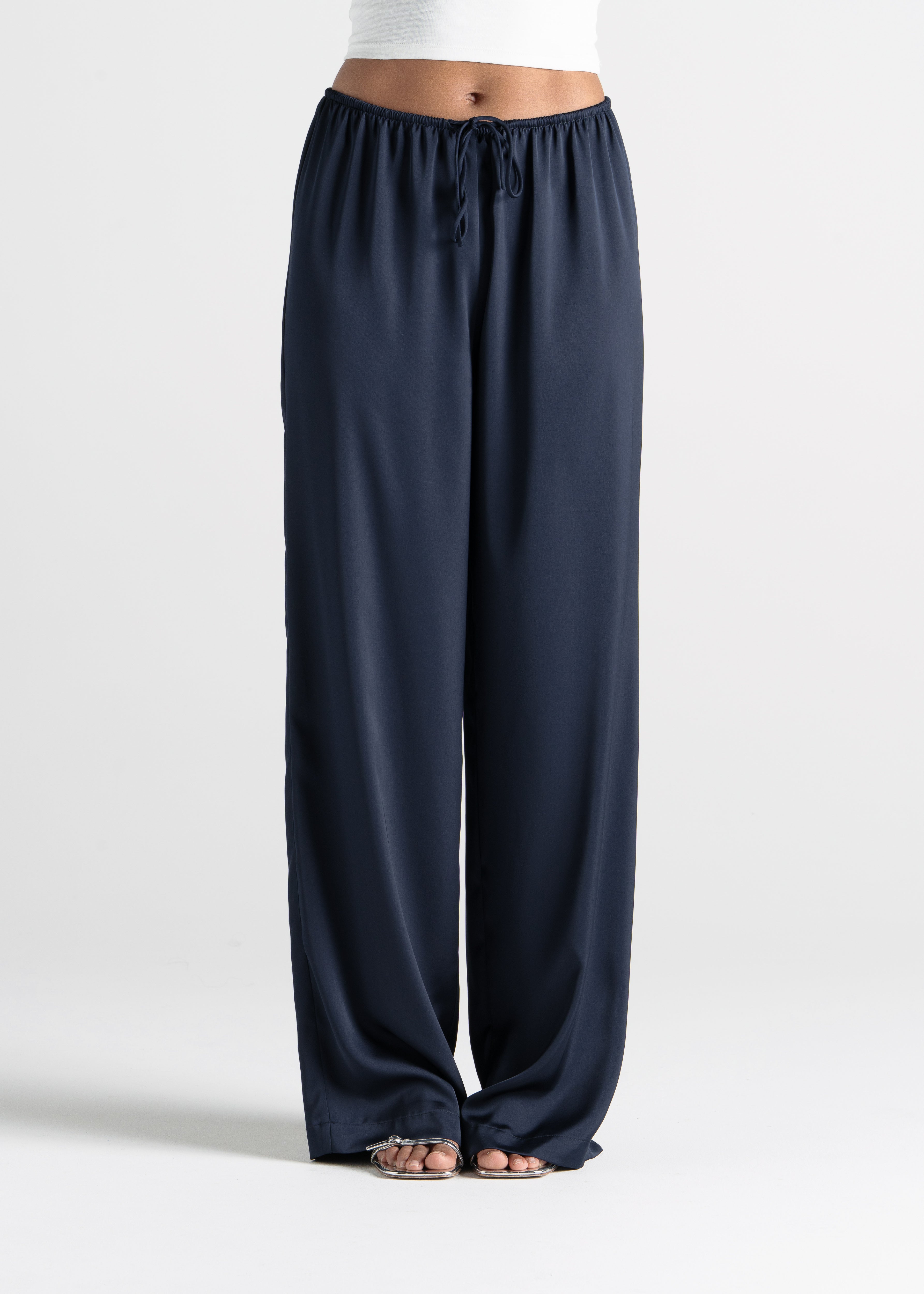 Giulia Loose Satin Pants - Navy