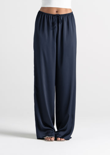 Giulia Loose Satin Pants - Navy