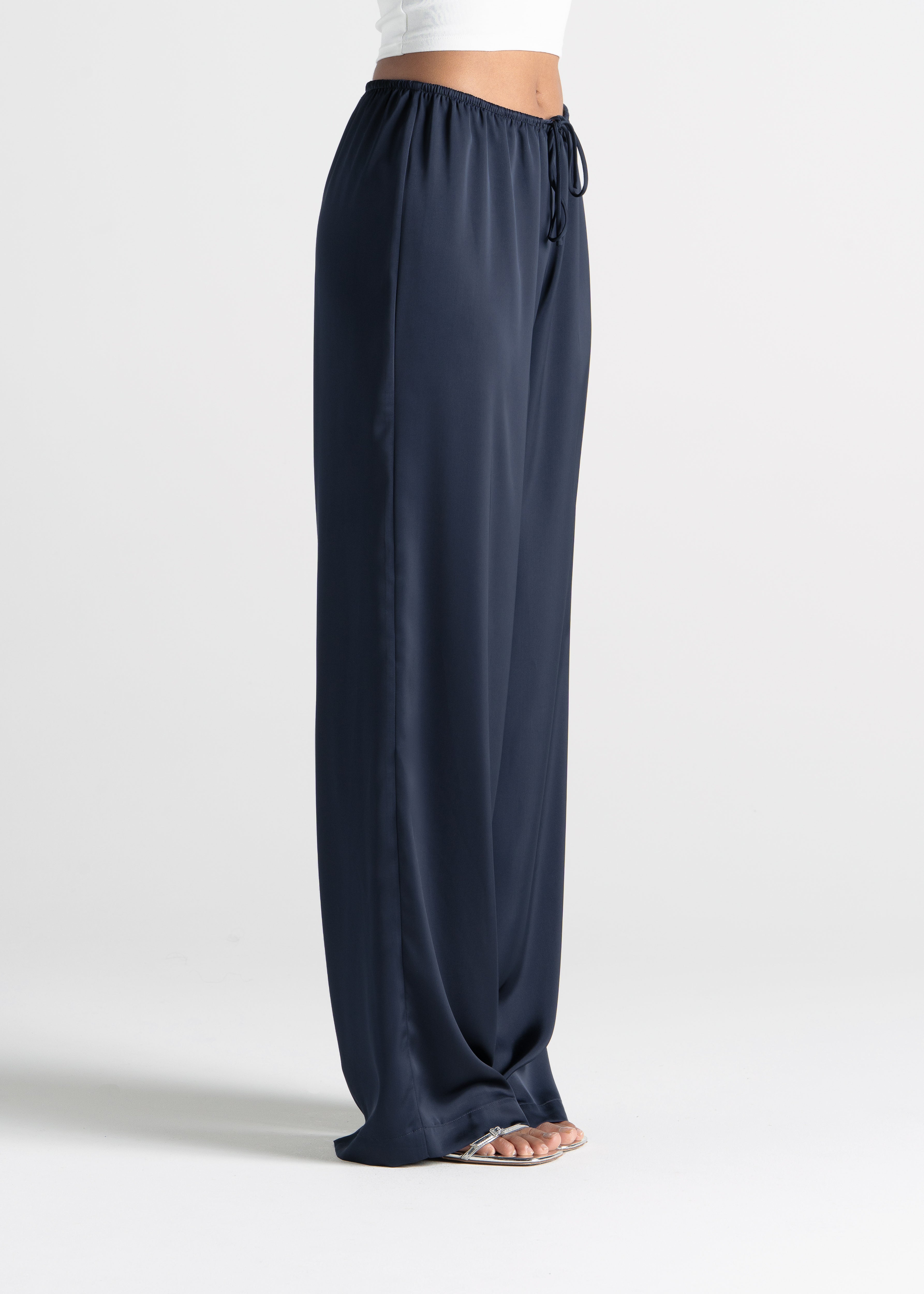 Giulia Loose Satin Pants - Navy