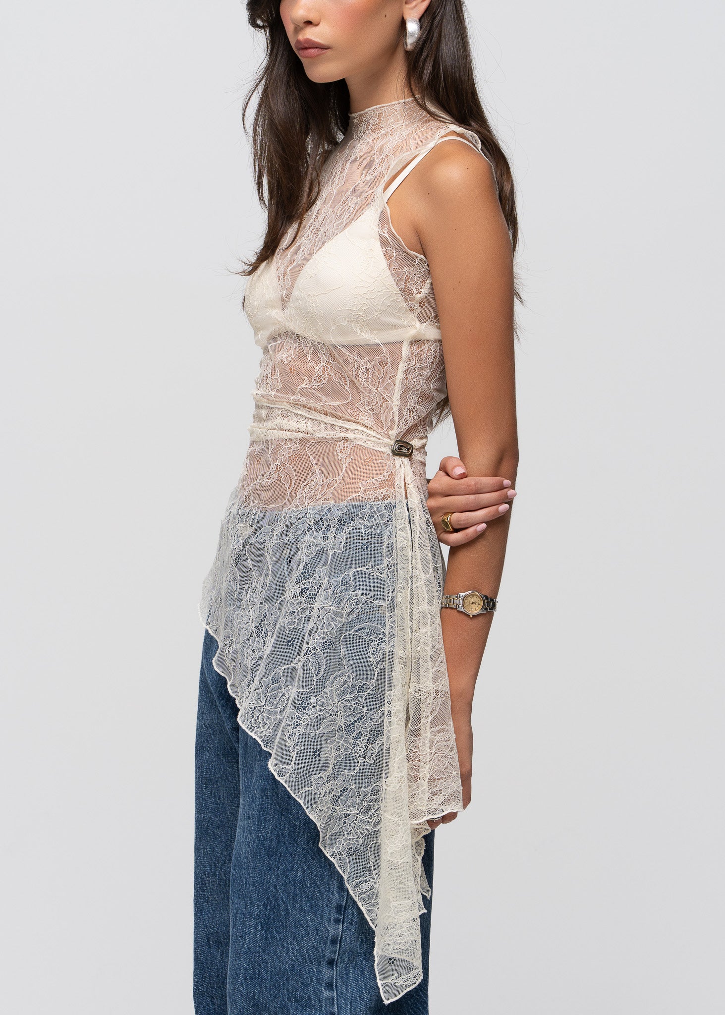 Sole Sheer Lace Top with Scarf