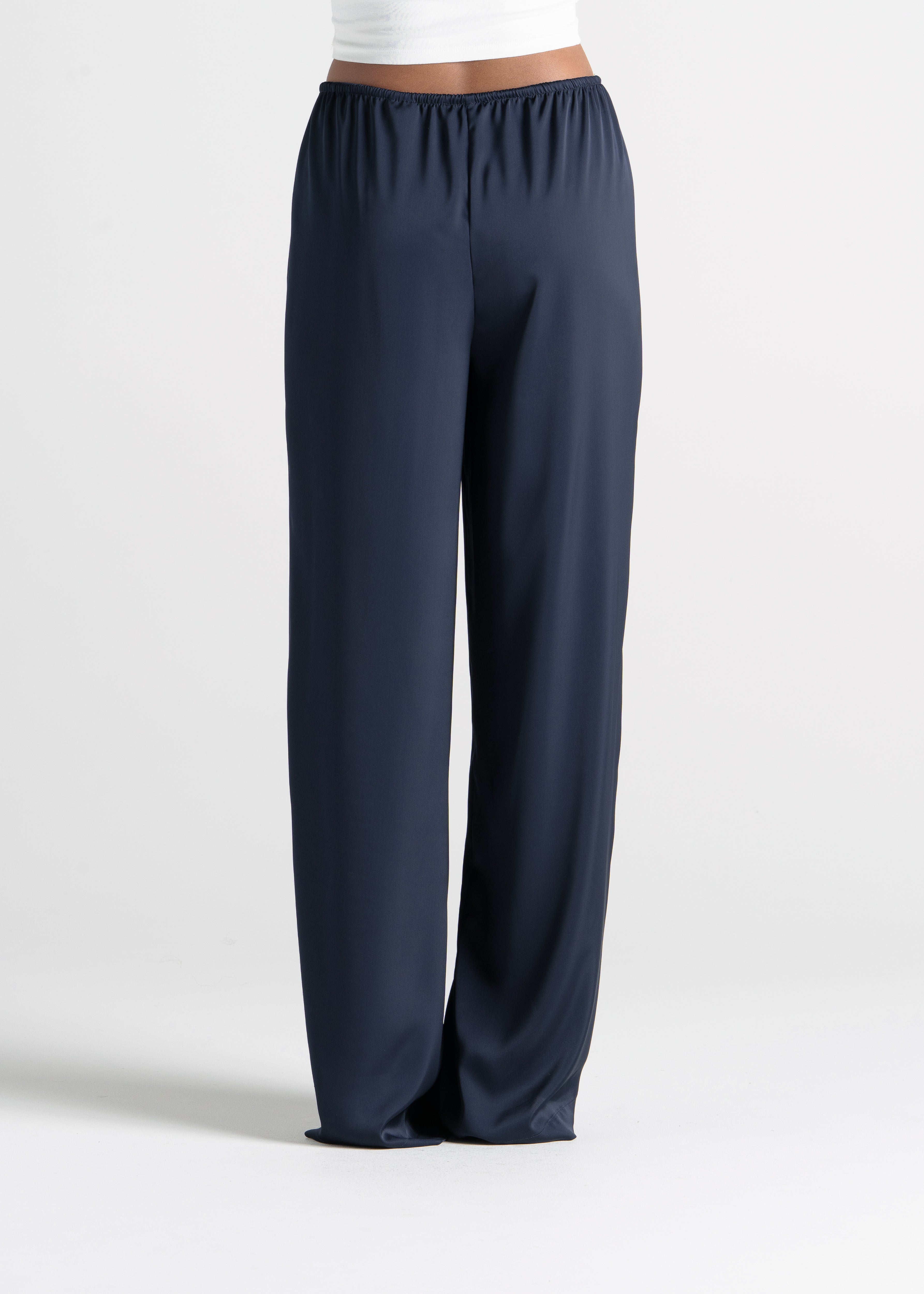 Giulia Loose Satin Pants - Navy