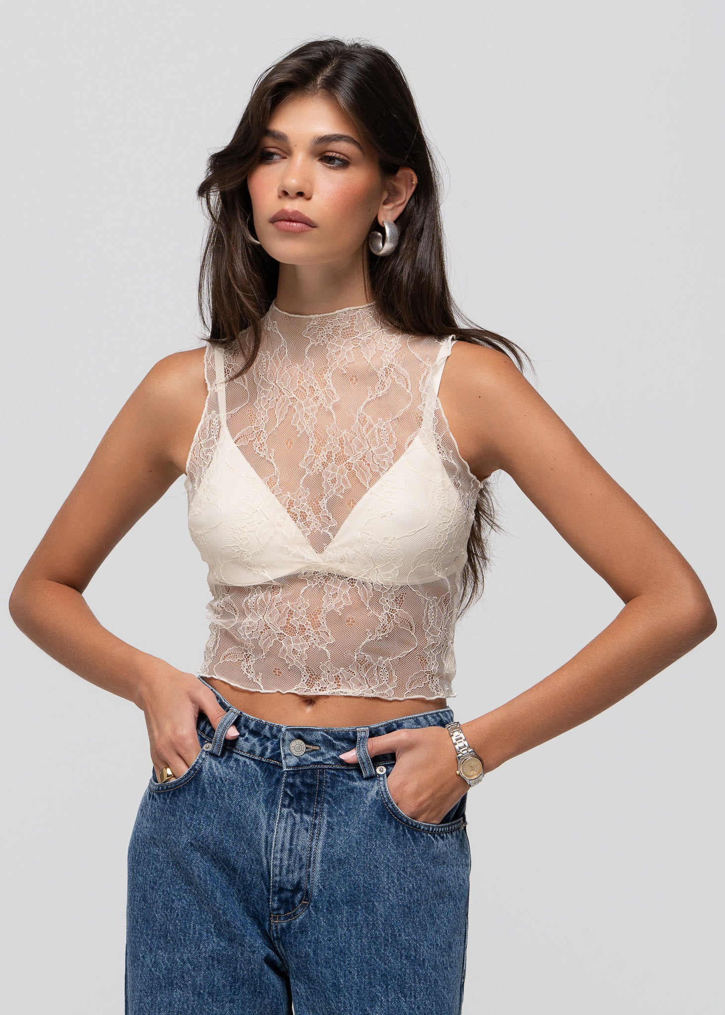 Sole Sheer Lace Top with Scarf