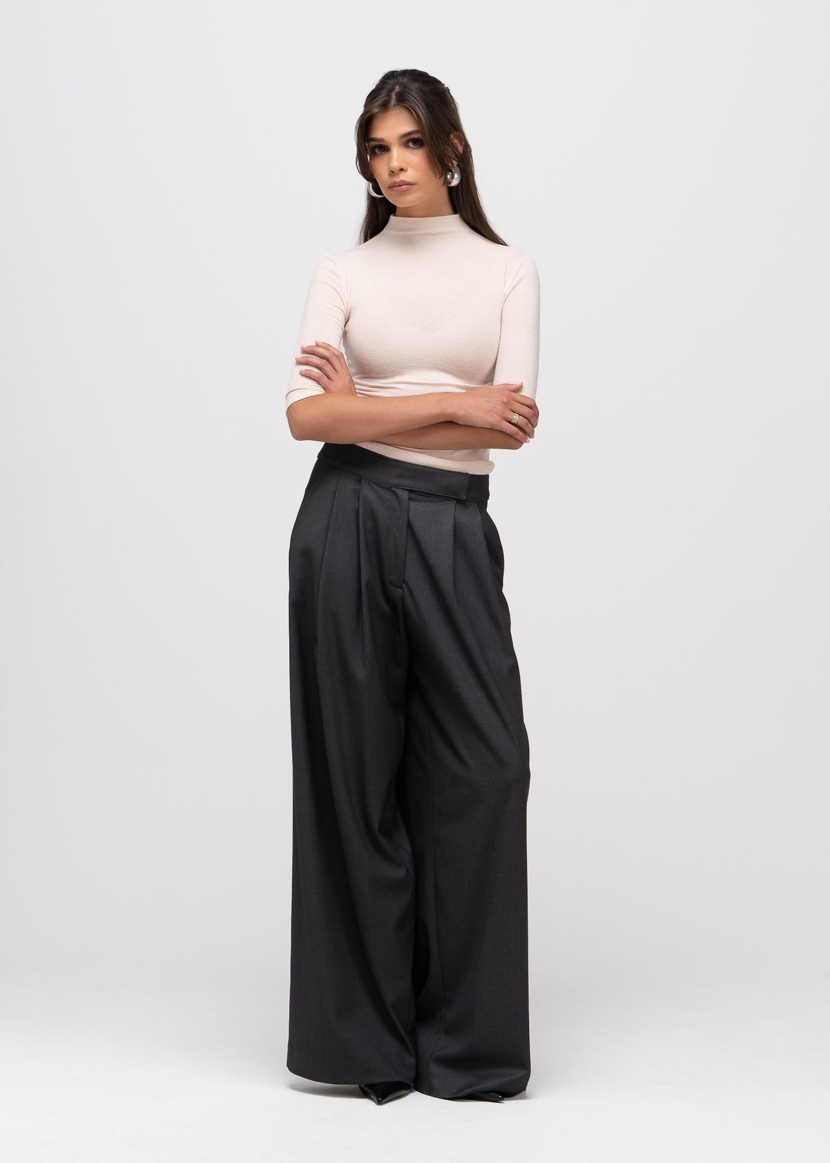 Cora 3/4 Sleeve Mock Neck Top - Powder Pink
