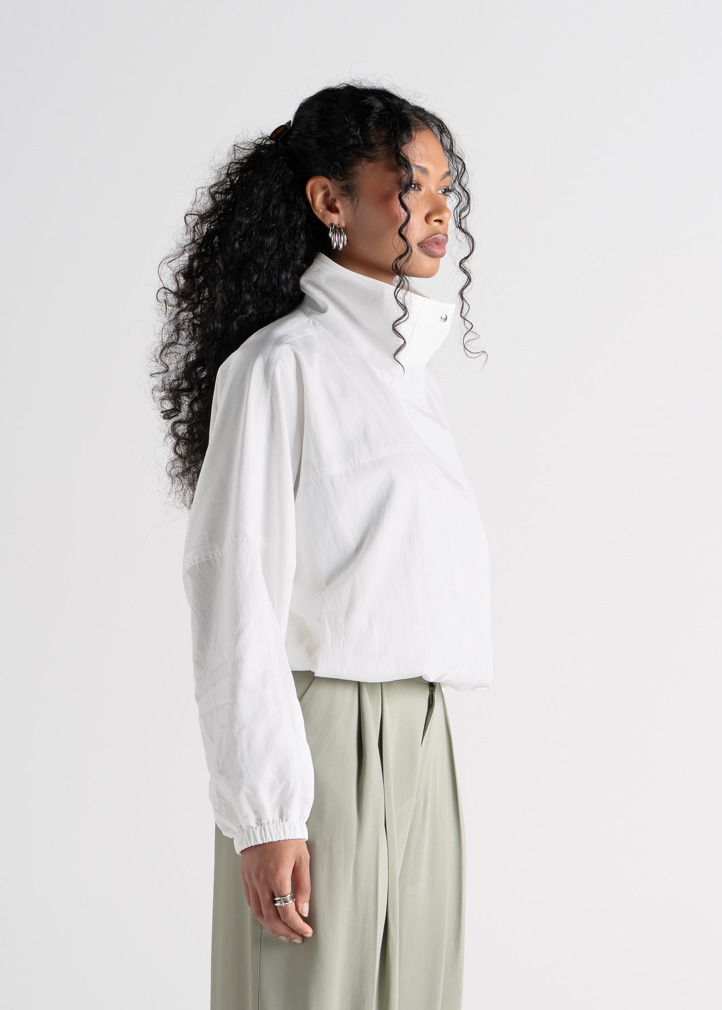 Carter High Neck Windbreaker Jacket – Ivory