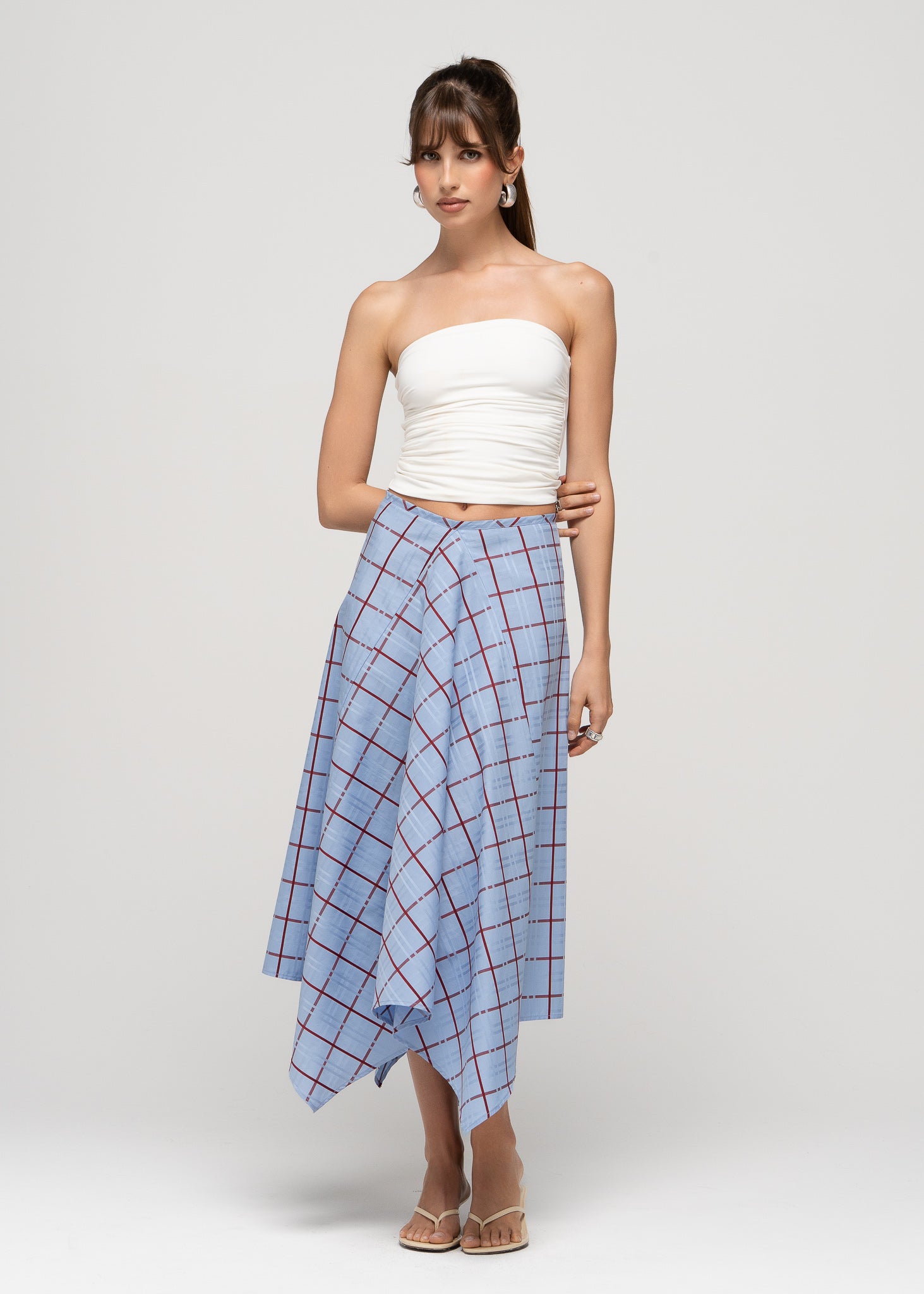 Chess Plaid Handkerchief Midi Skirt