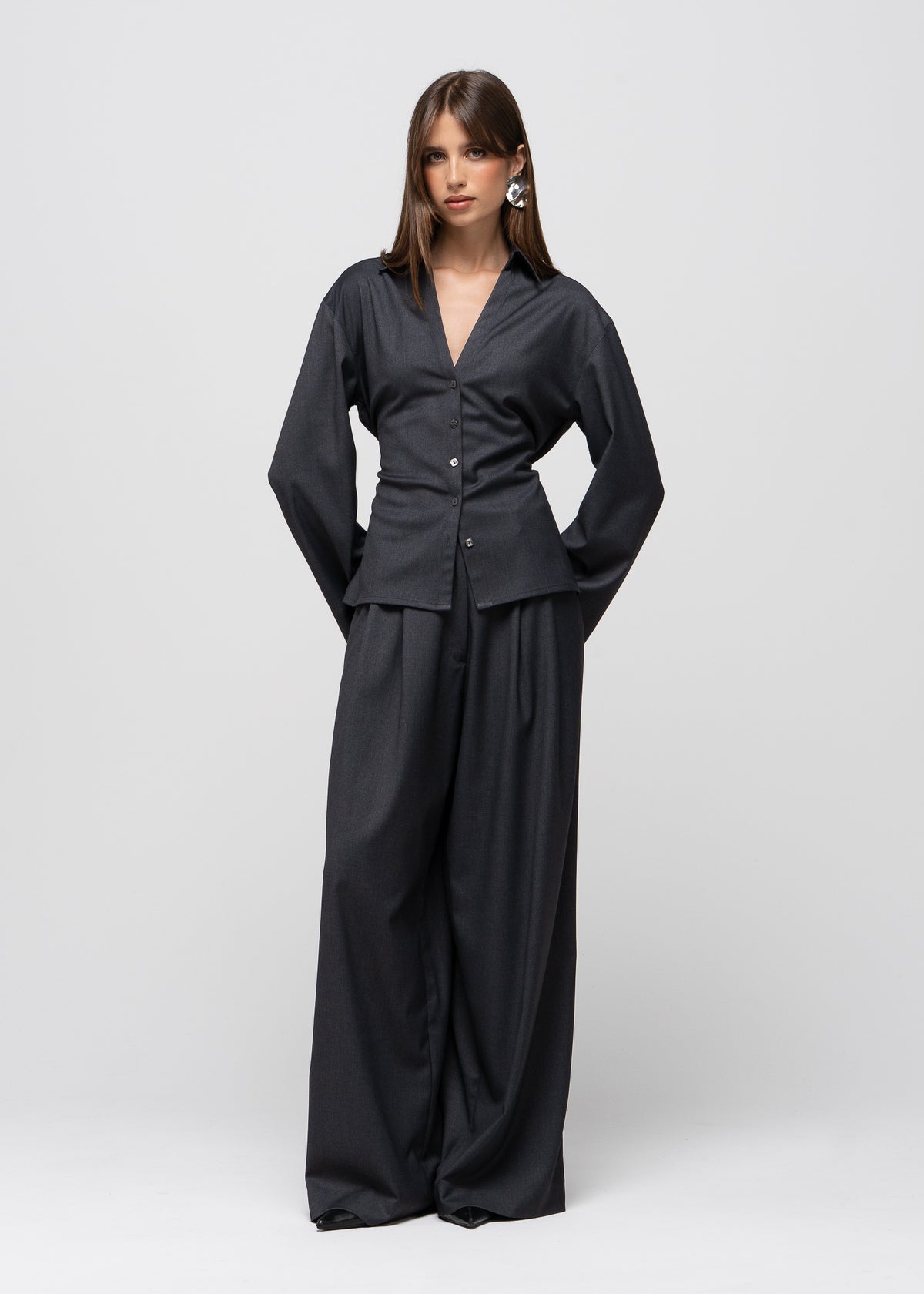 Bianca Linen Wide Leg Trousers - Anthracite