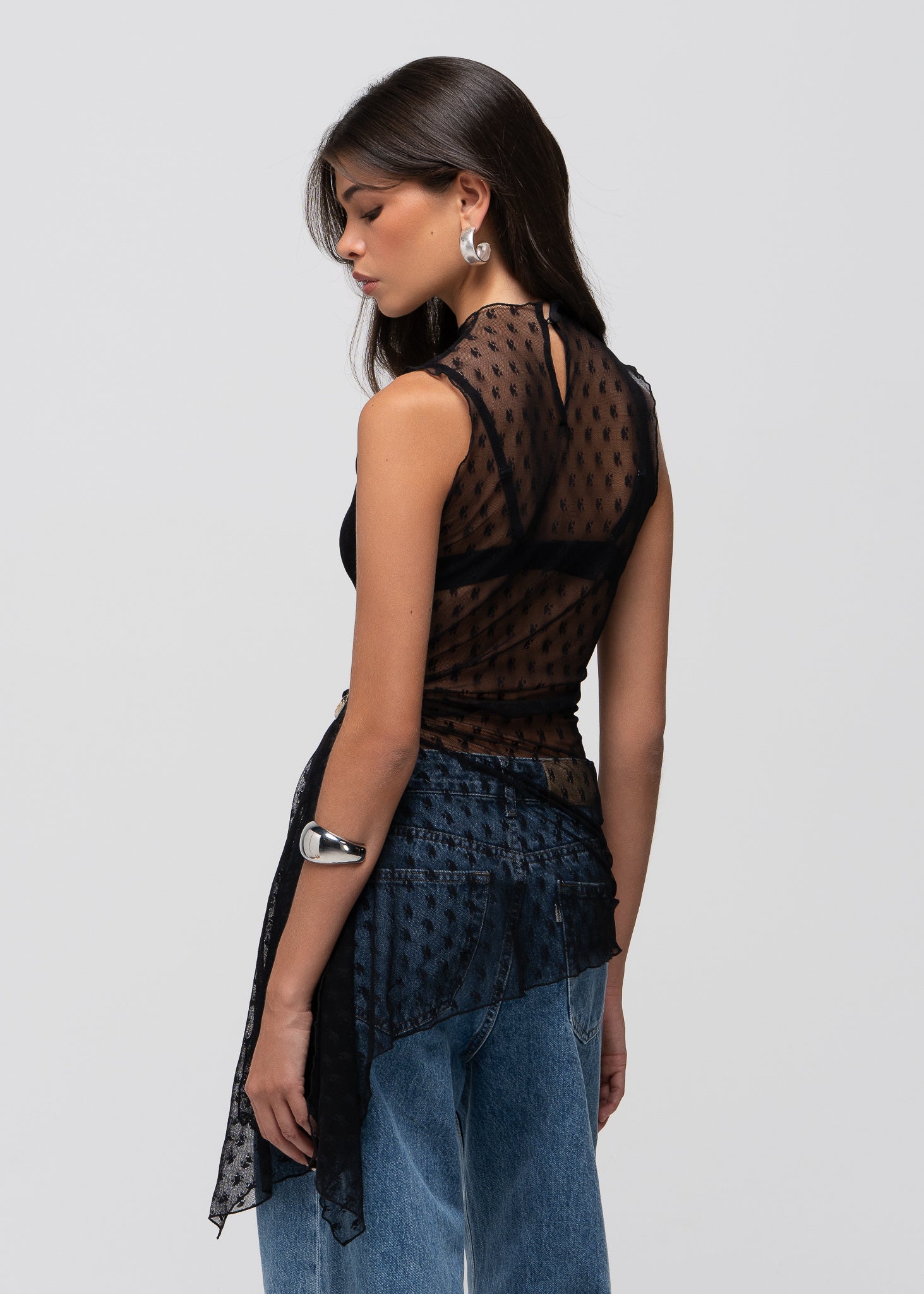 Notte Sheer Lace Top with Scarf