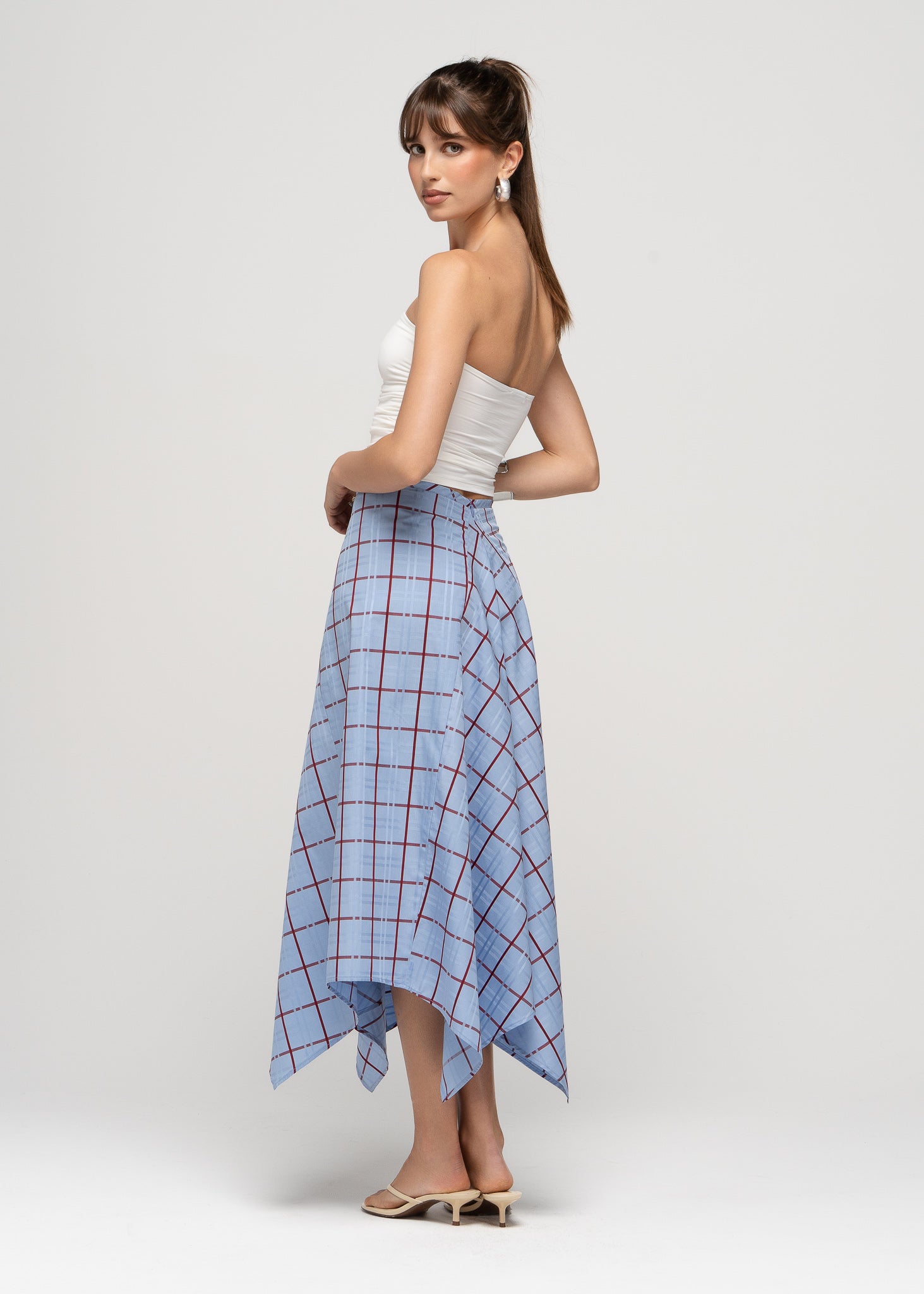 Chess Plaid Handkerchief Midi Skirt