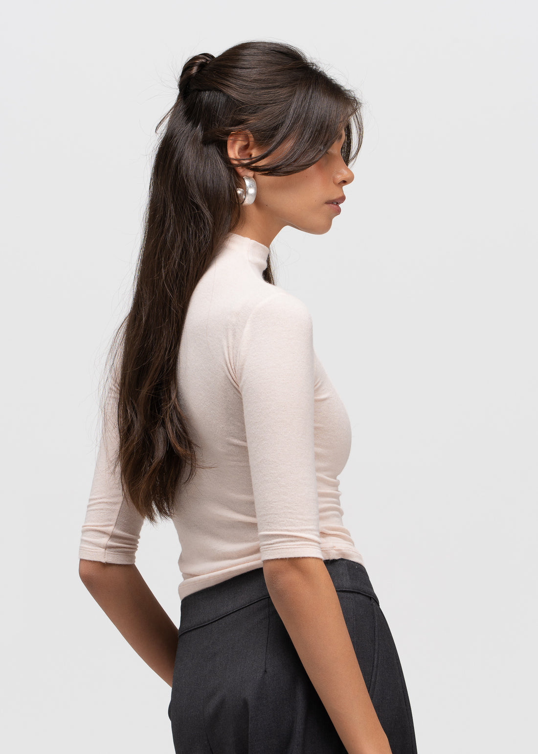 Cora 3/4 Sleeve Mock Neck Top - Powder Pink