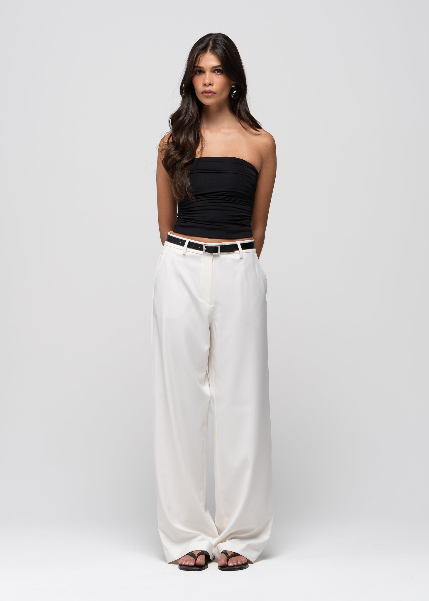 Noa Ruched Bandeau Top - Black