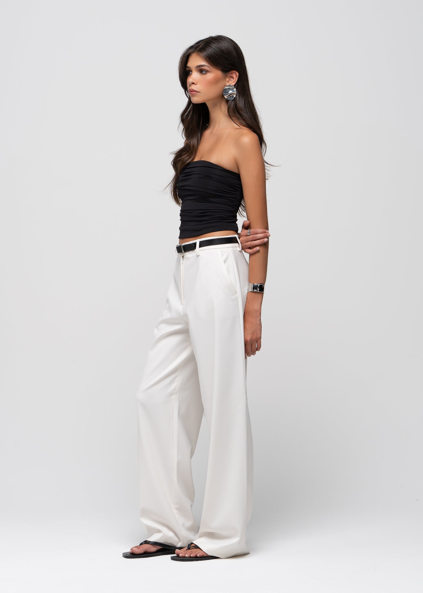 Noa Ruched Bandeau Top - Black