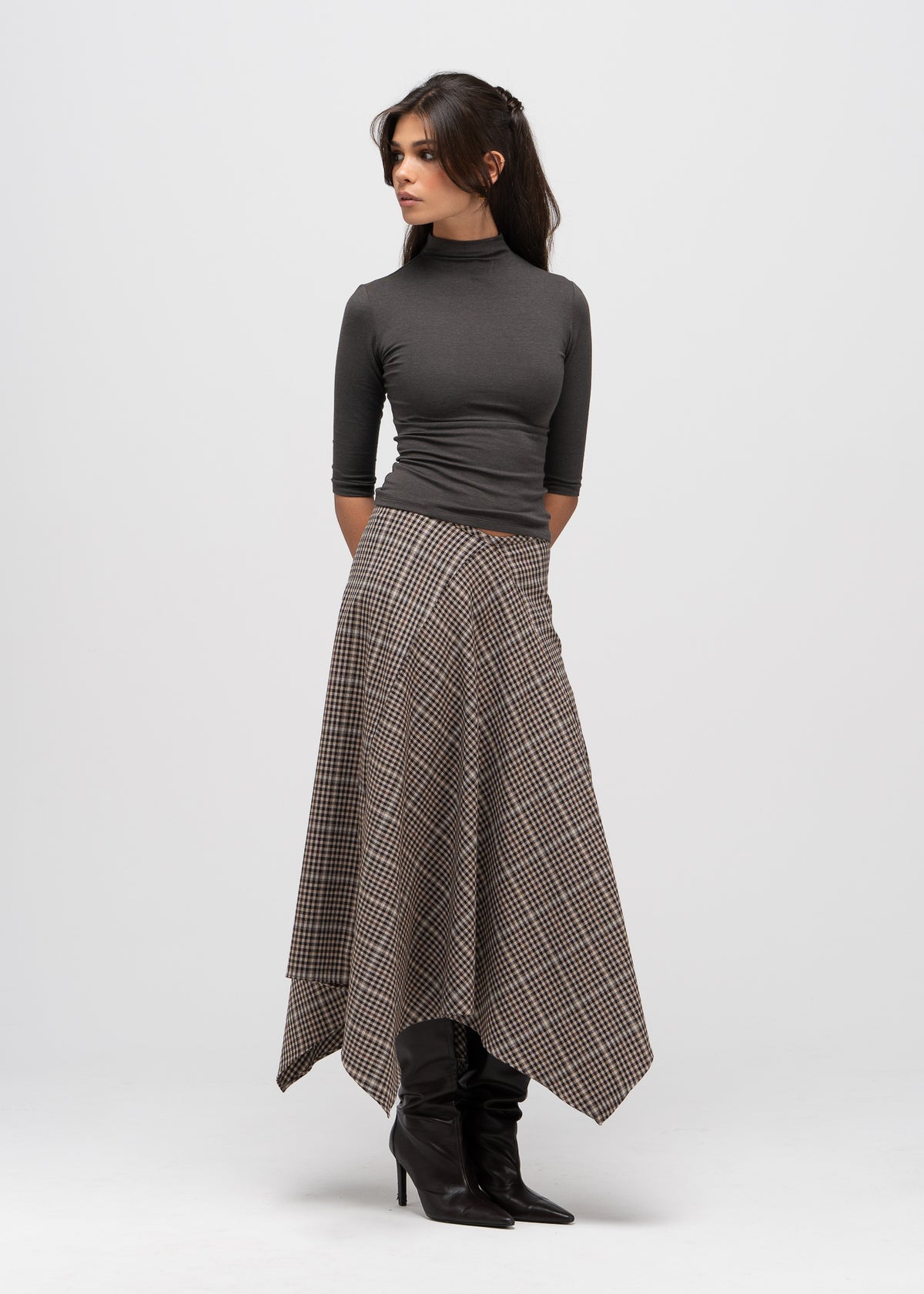 Nadia Tartan Handkerchief Midi Skirt (Pre-Order)