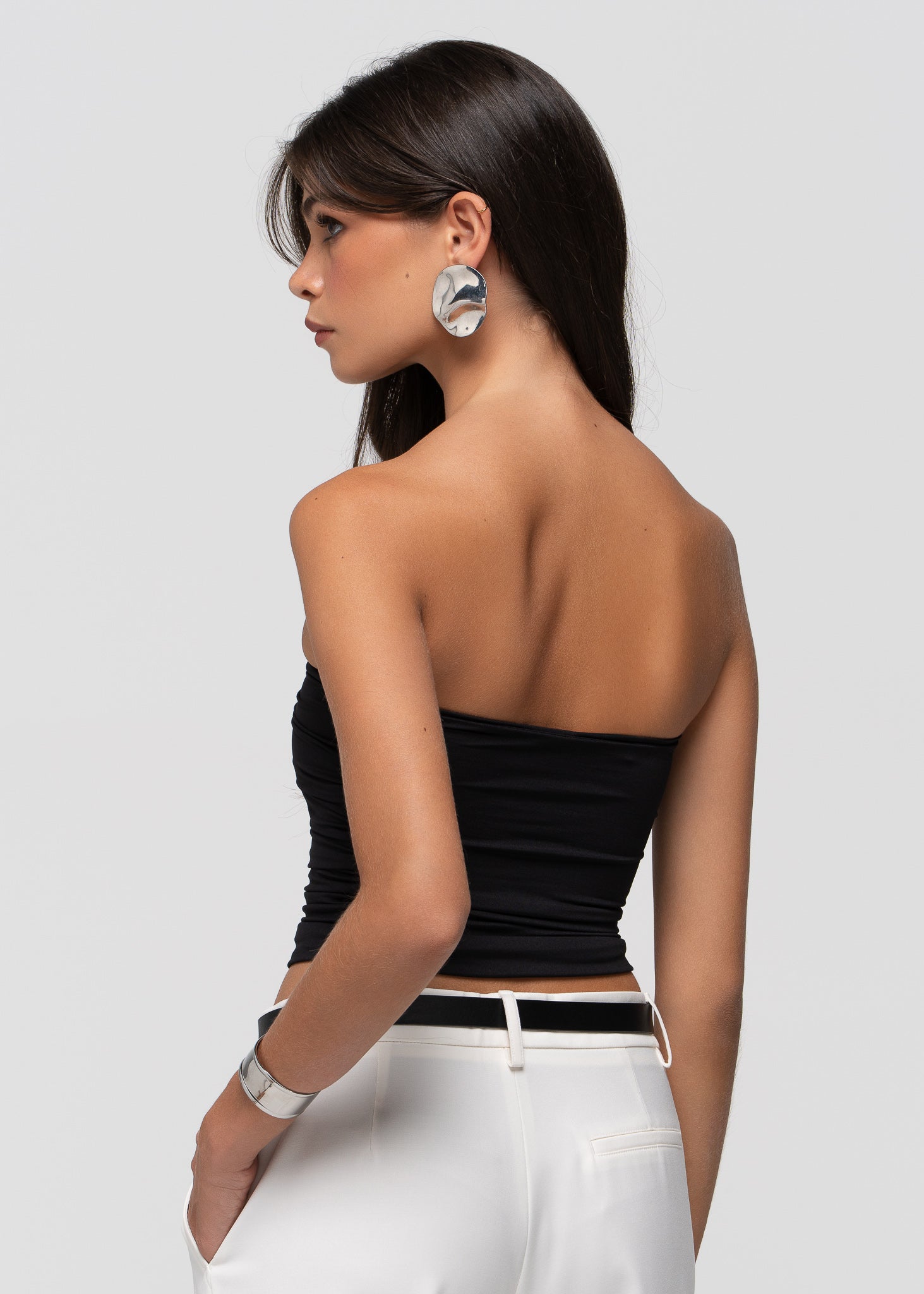 Noa Ruched Bandeau Top - Black