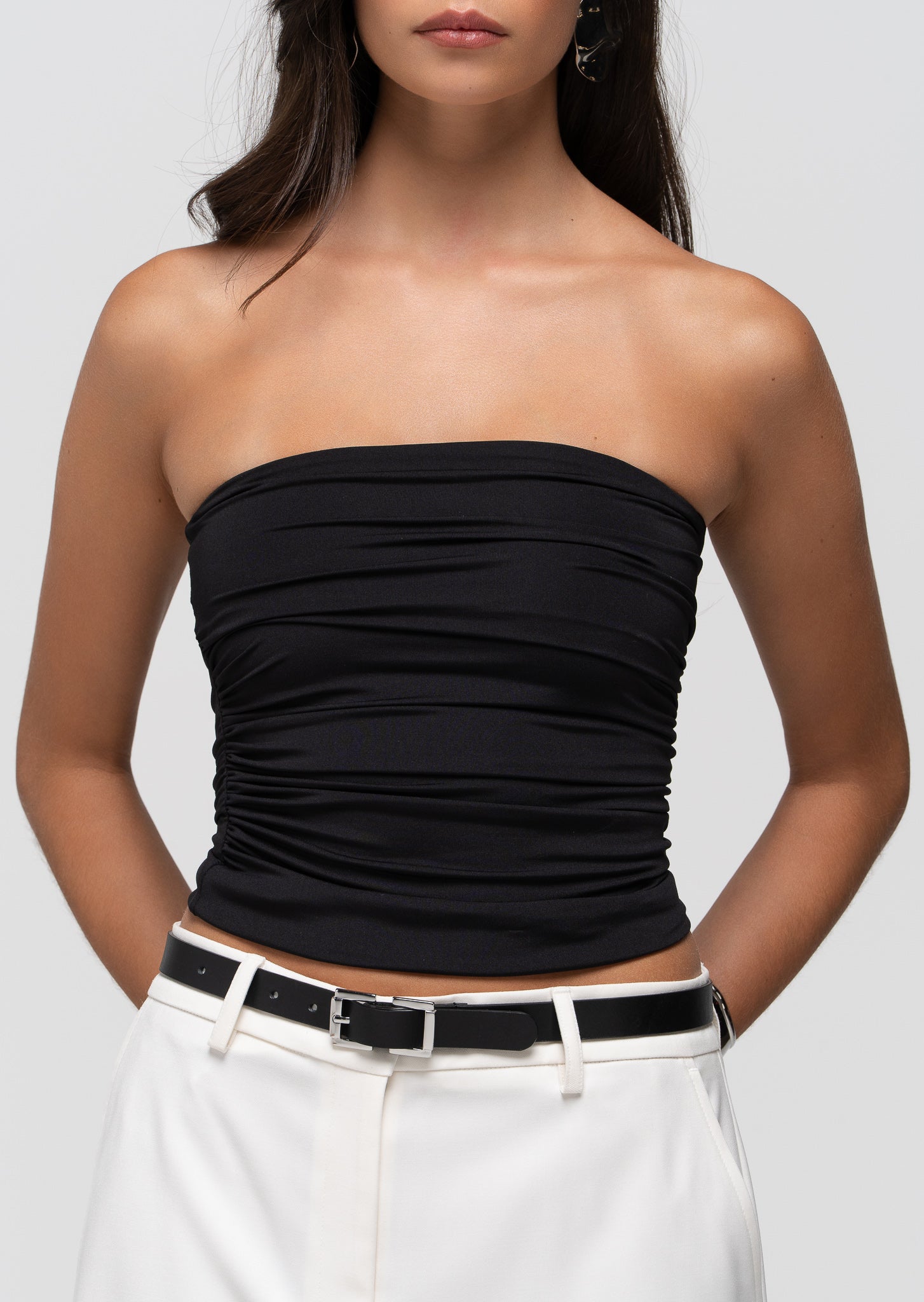 Noa Ruched Bandeau Top - Black