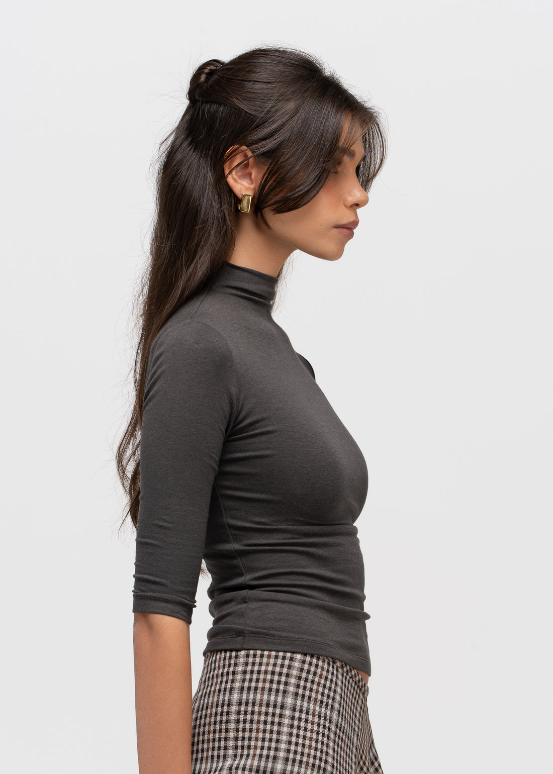Cora 3/4 Sleeve Mock Neck Top - Taupe