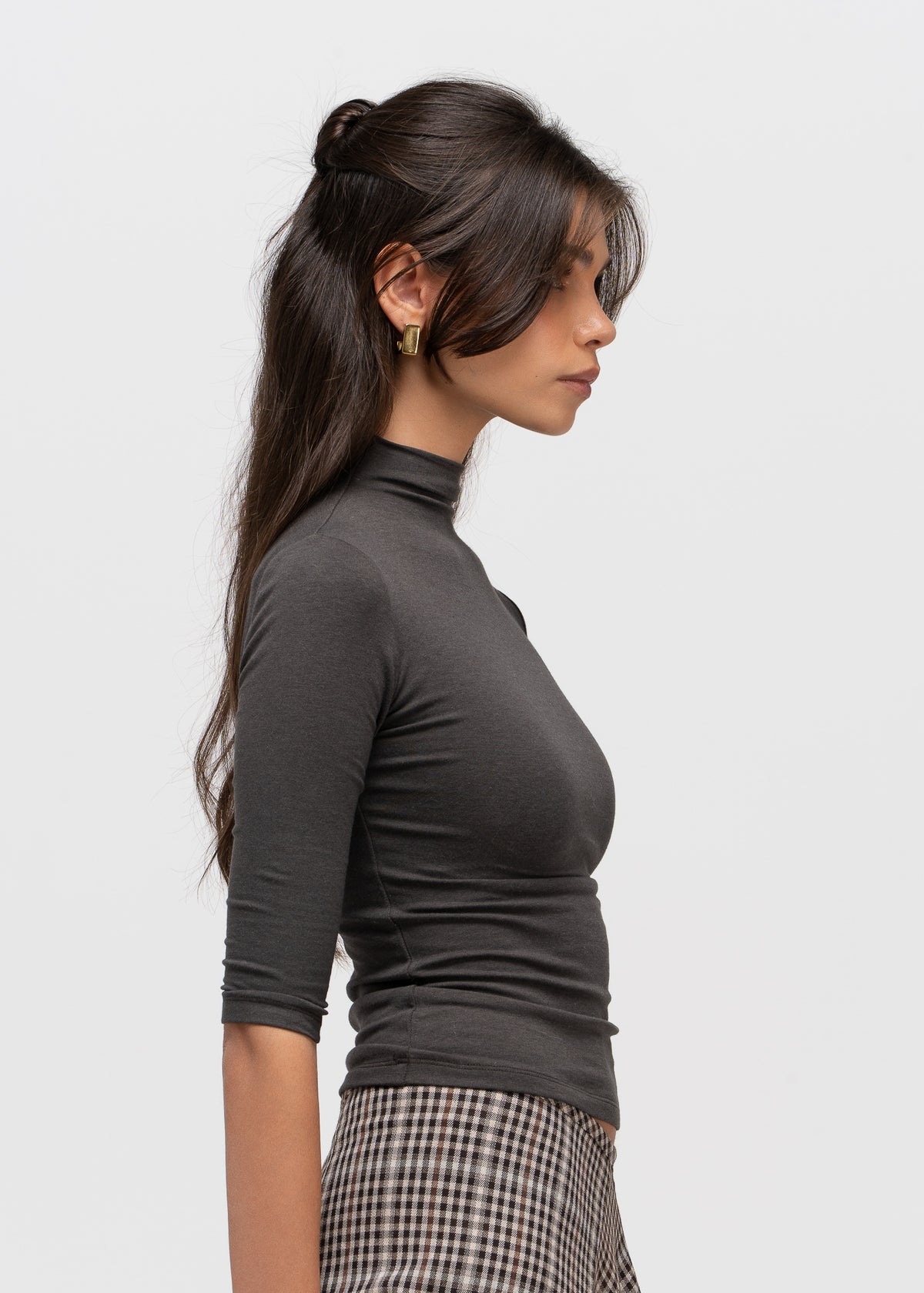Cora 3/4 Sleeve Mock Neck Top - Taupe