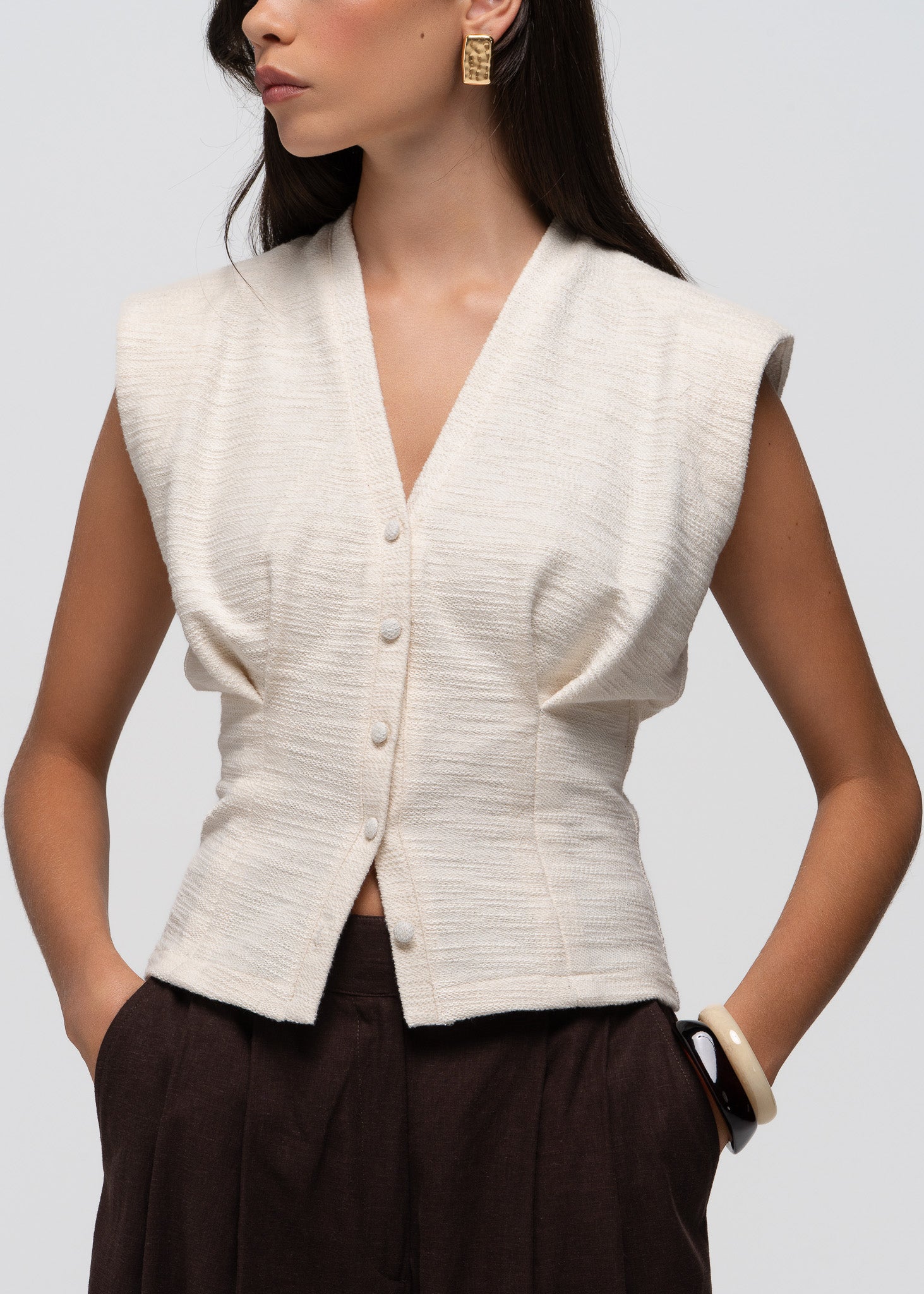 Selene Cotton Vest - Beige