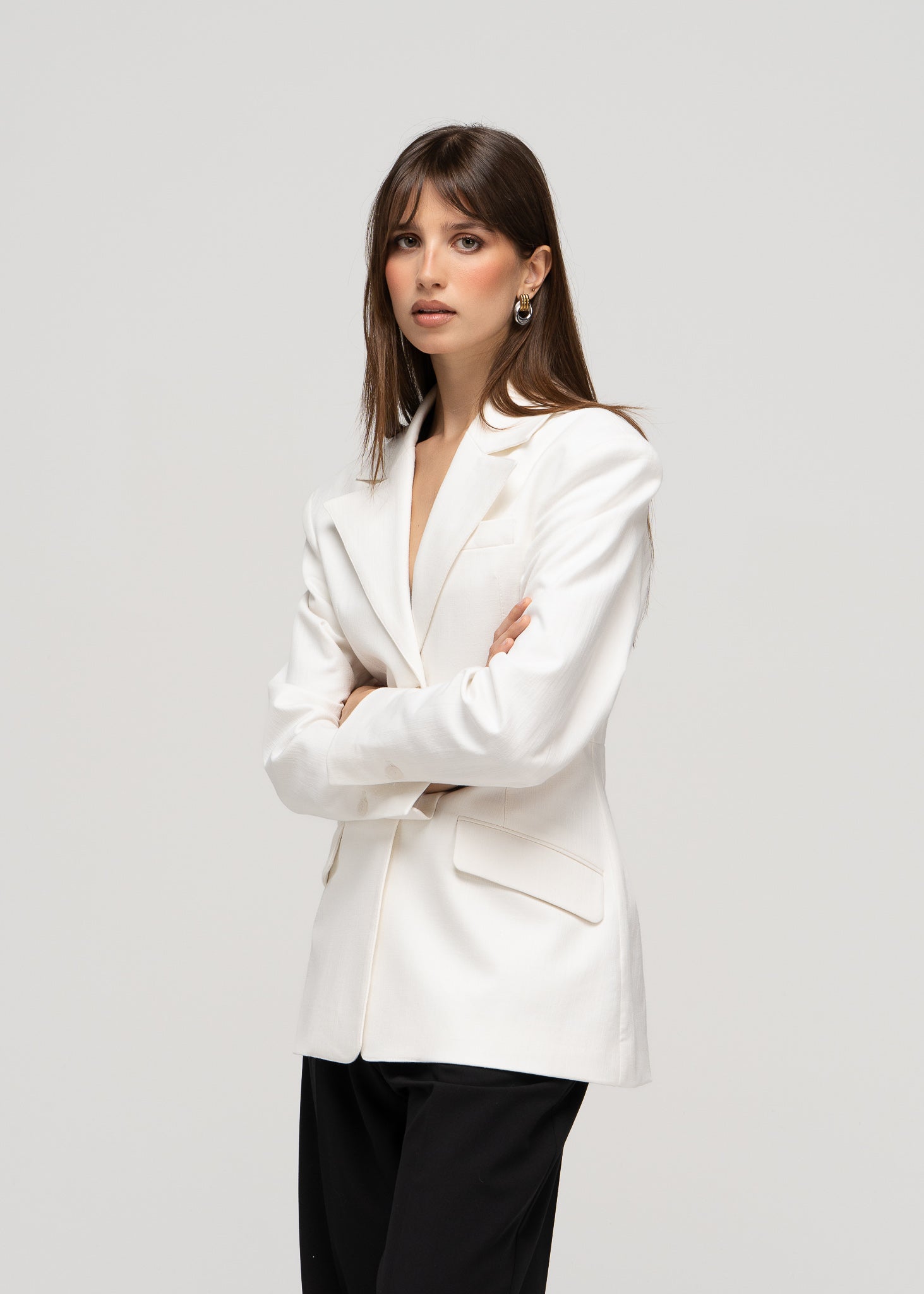 Ella Structured Waist-Cinched Blazer - Off-White