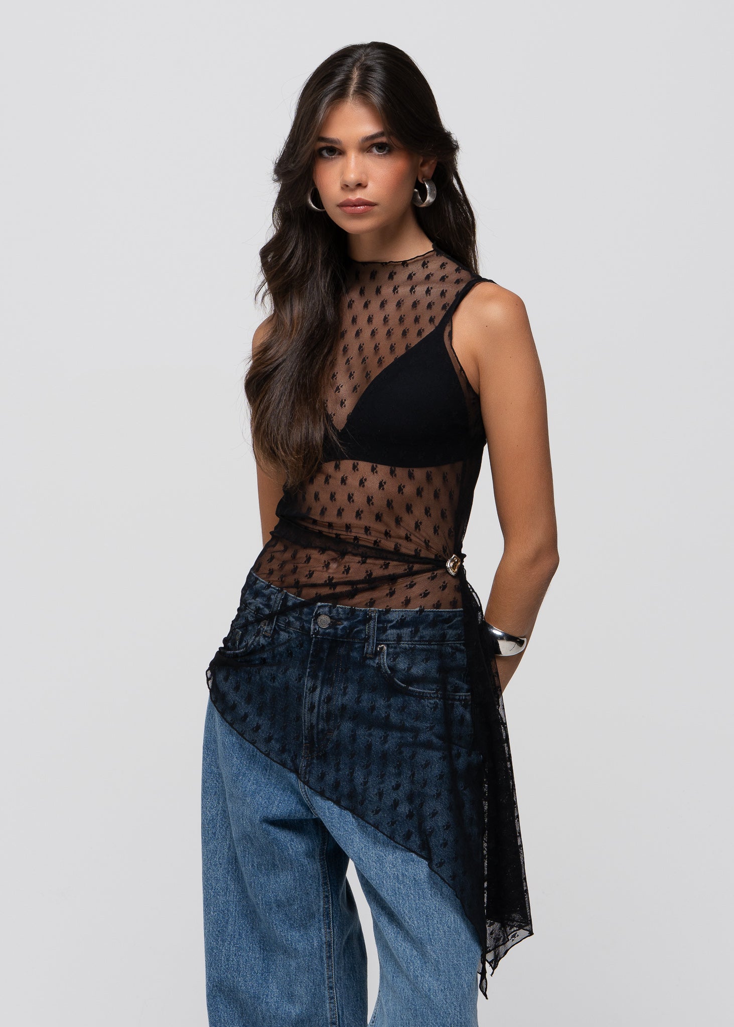 Notte Sheer Lace Top with Scarf