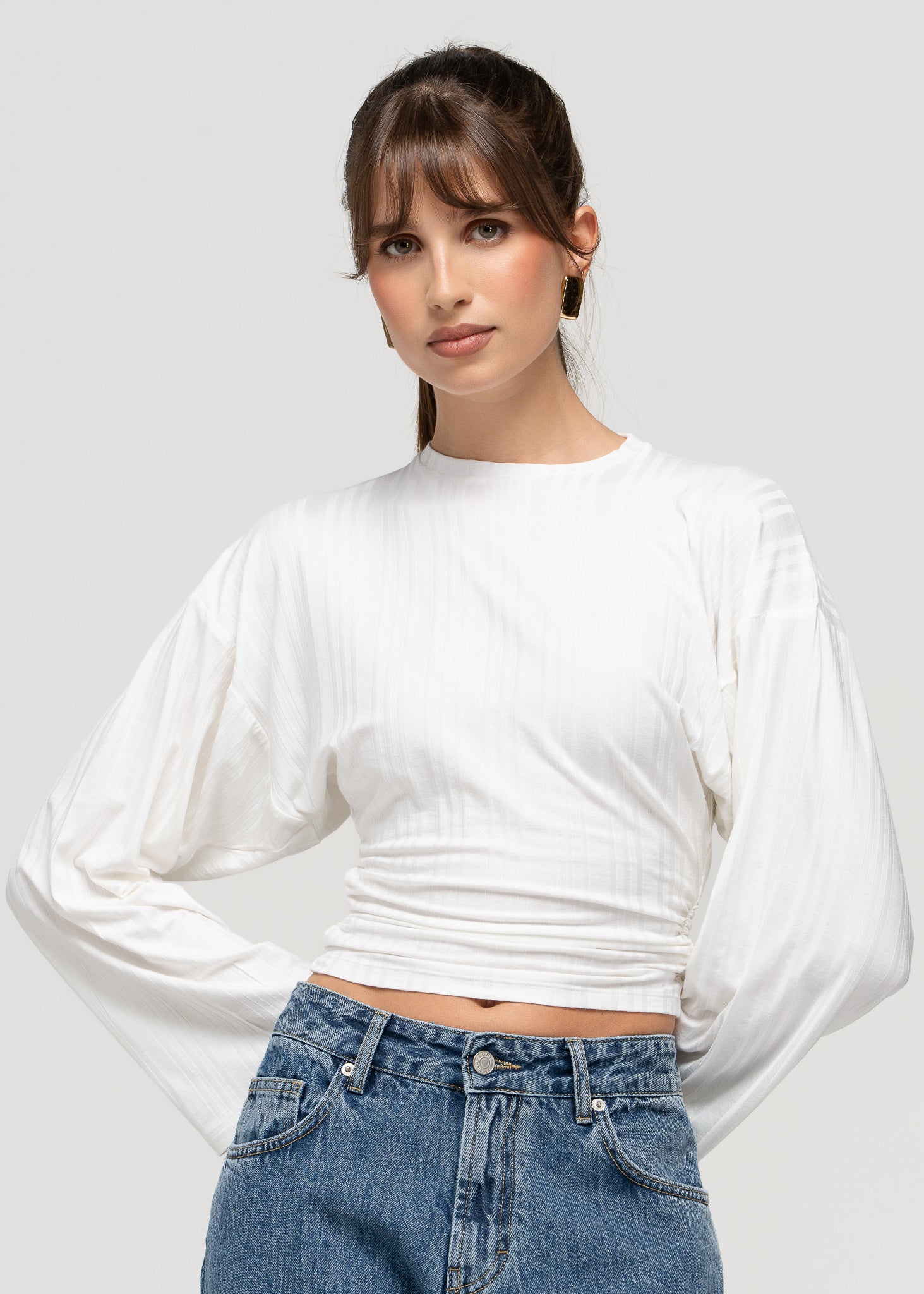 Espresso Fitted Long Sleeve Blouse - White