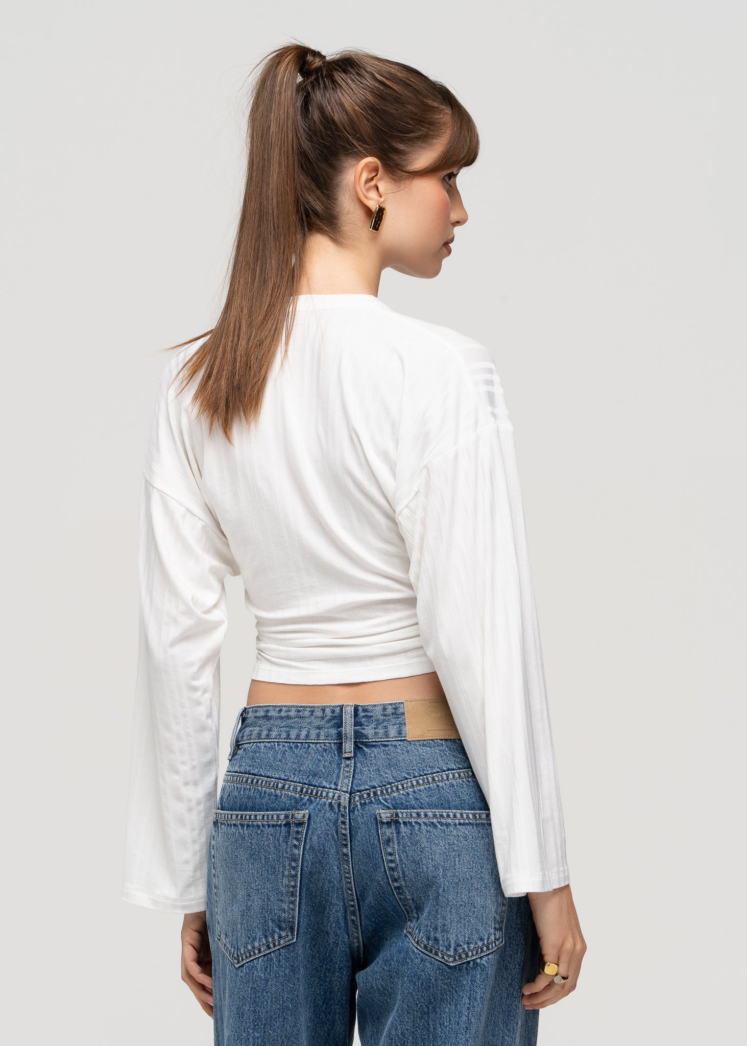 Espresso Fitted Long Sleeve Blouse - White