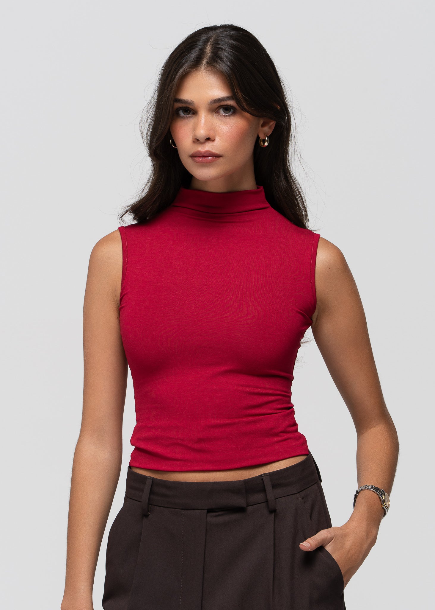 Petra Fitted High-Neck Top - Magenta