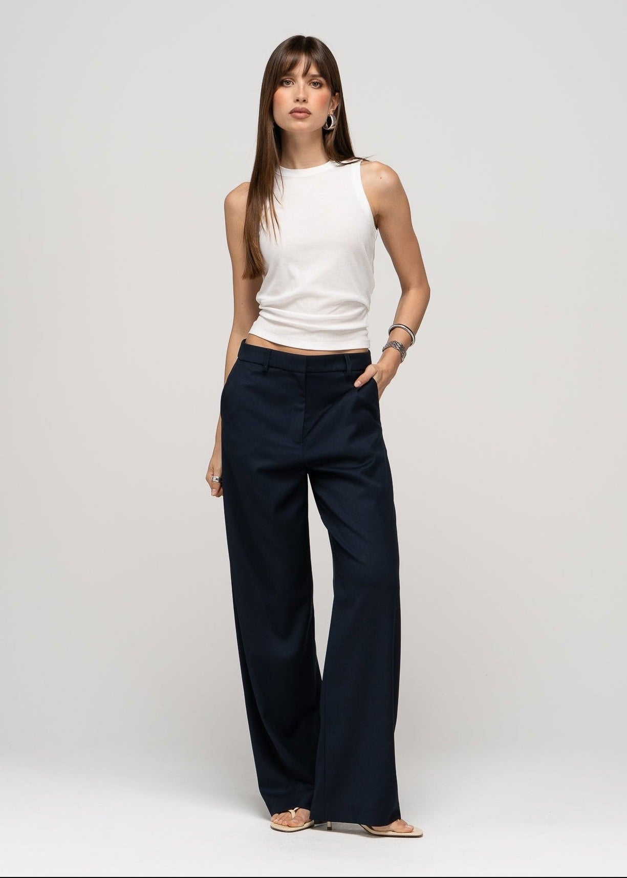 Jadis Mid-Waist Tailored Trousers - Navy Blue
