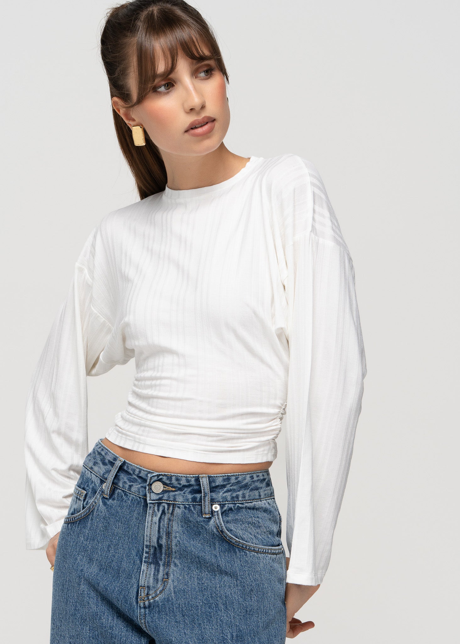 Espresso Fitted Long Sleeve Blouse - White
