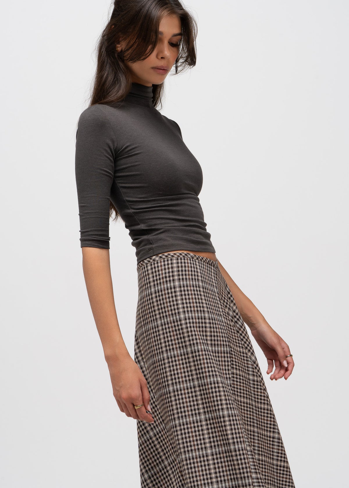 Cora 3/4 Sleeve Mock Neck Top - Taupe