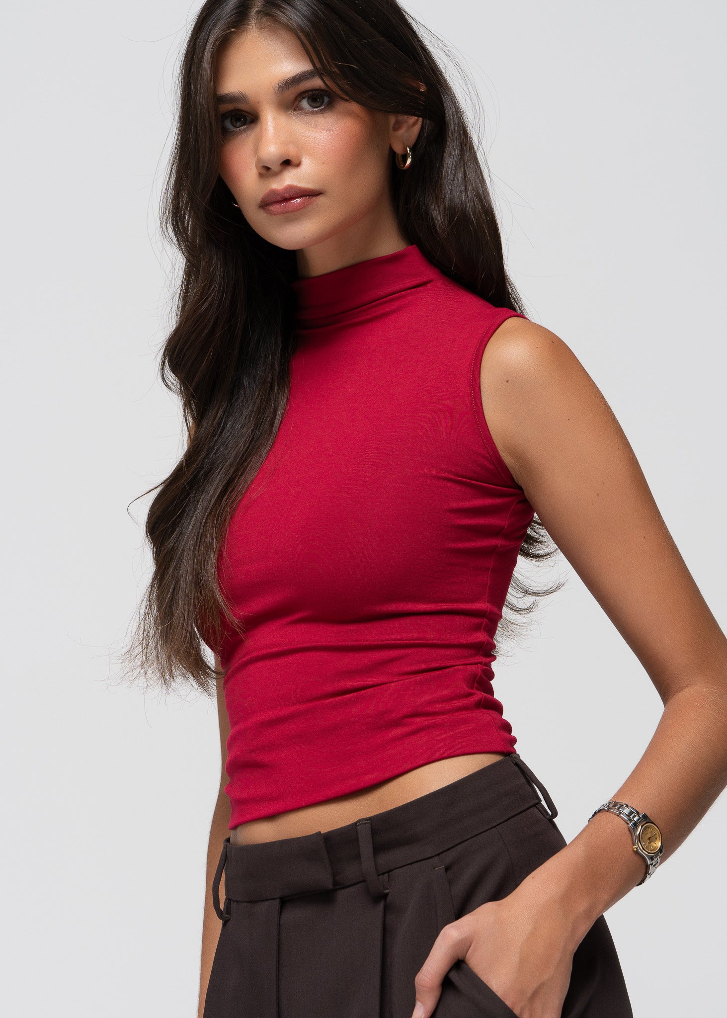 Petra Fitted High-Neck Top - Magenta