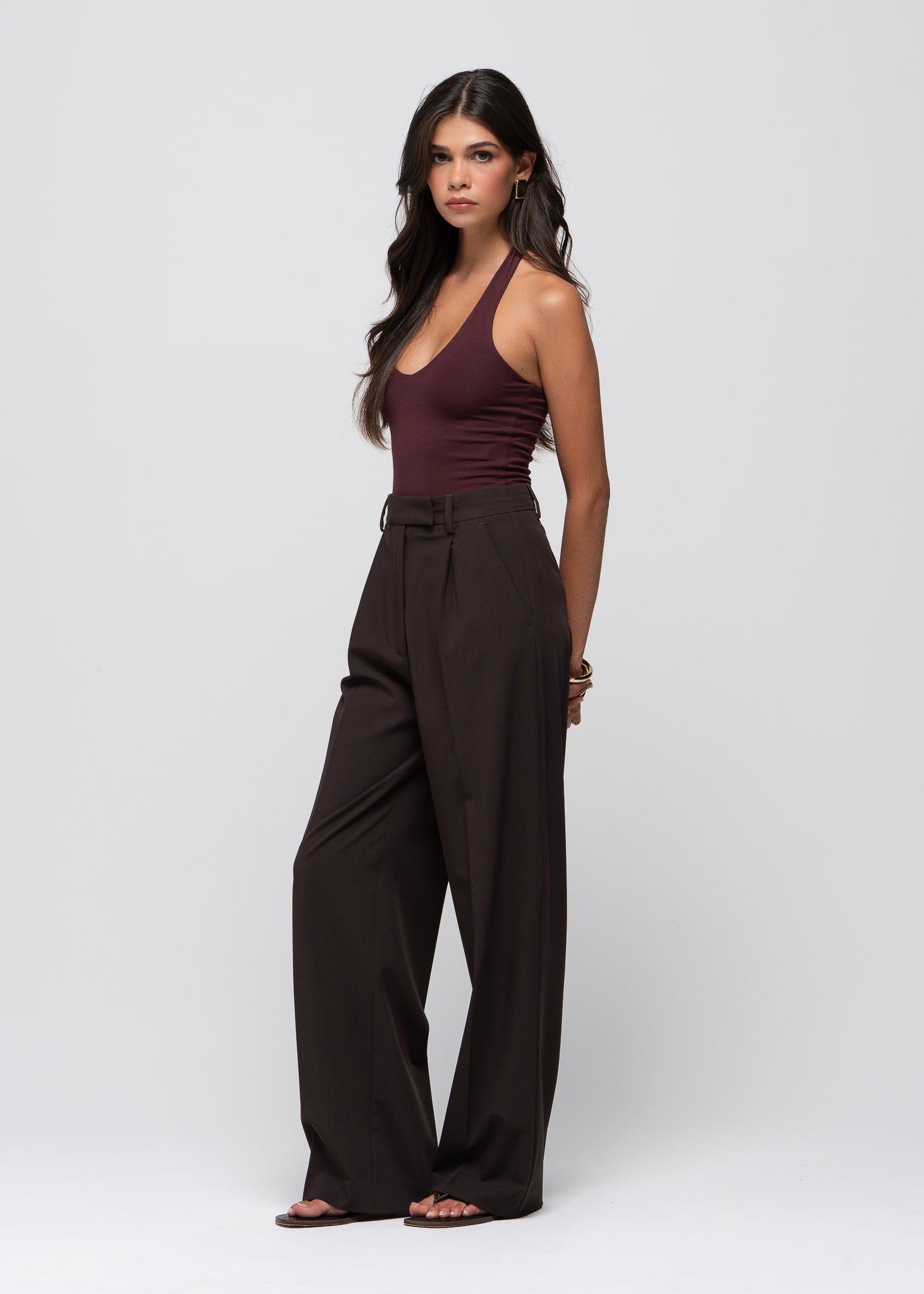 Cleo Plunge Halter Bodysuit - Plum