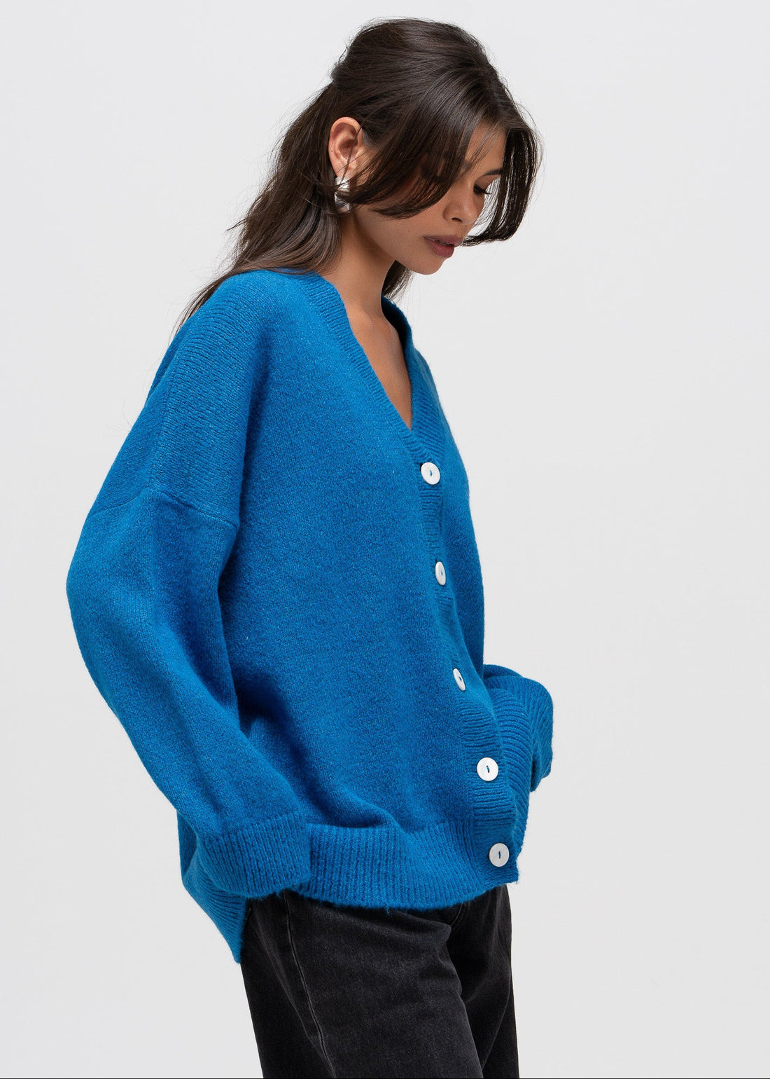 Milo Oversized V-Neck Cardigan – Cobalt Blue