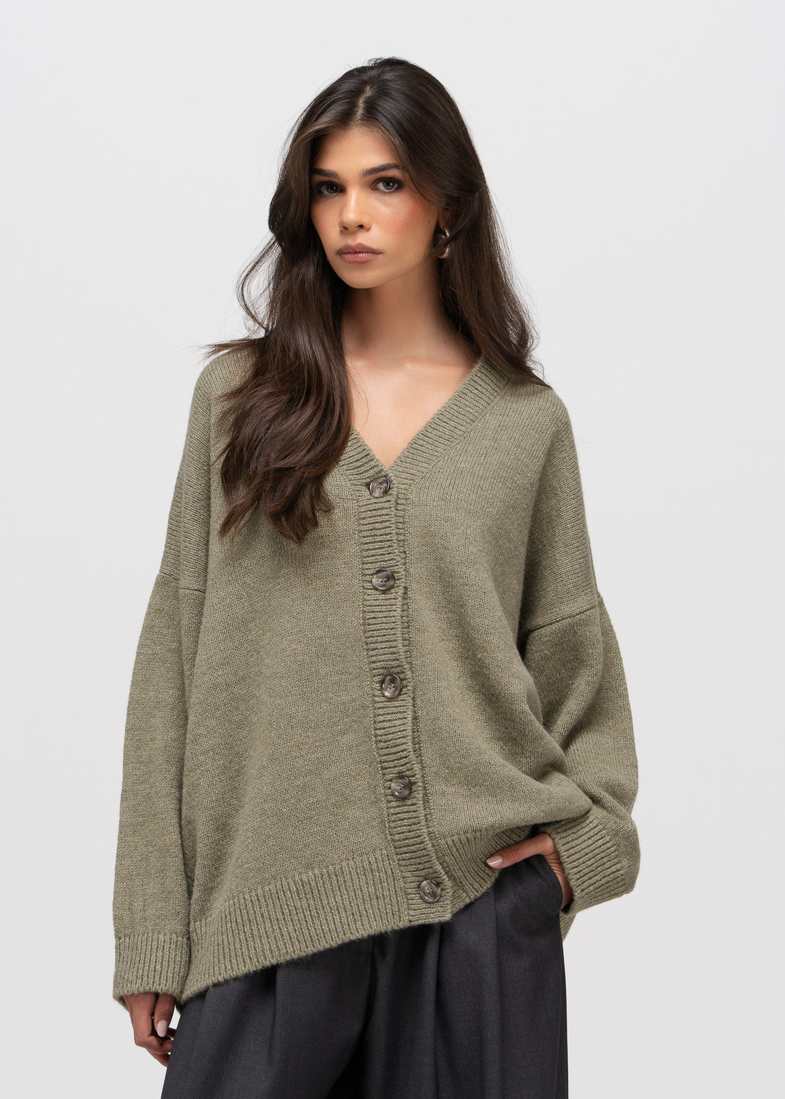 Milo Oversized V-Neck Cardigan – Sage Green