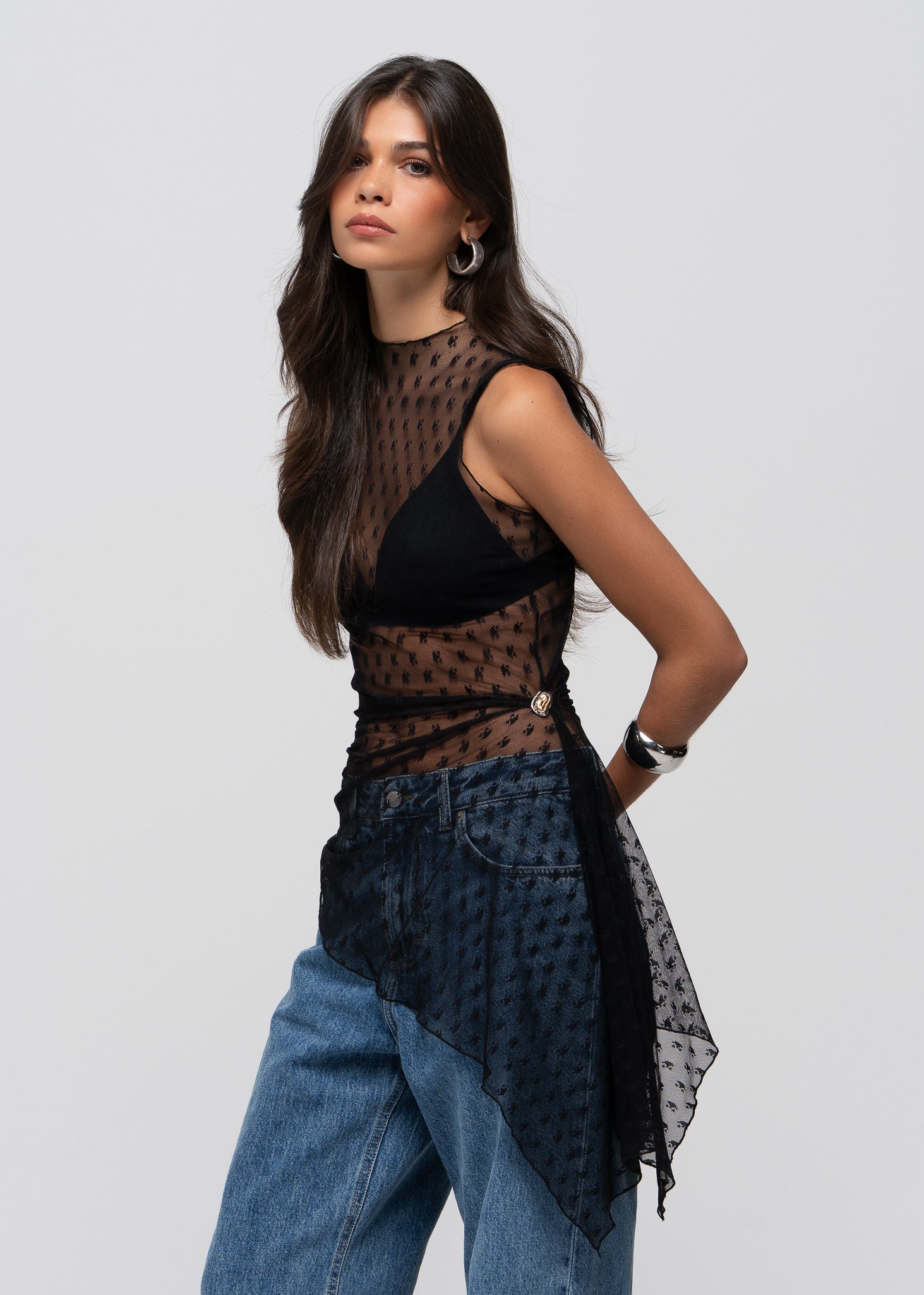 Notte Sheer Lace Top with Scarf