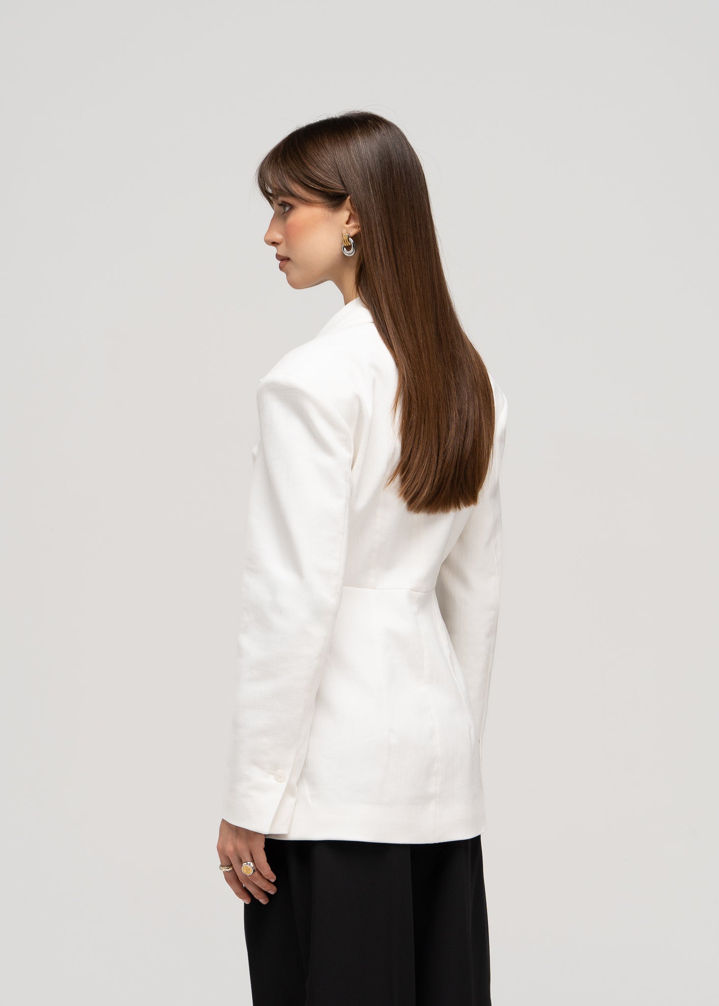 Ella Structured Waist-Cinched Blazer - Off-White
