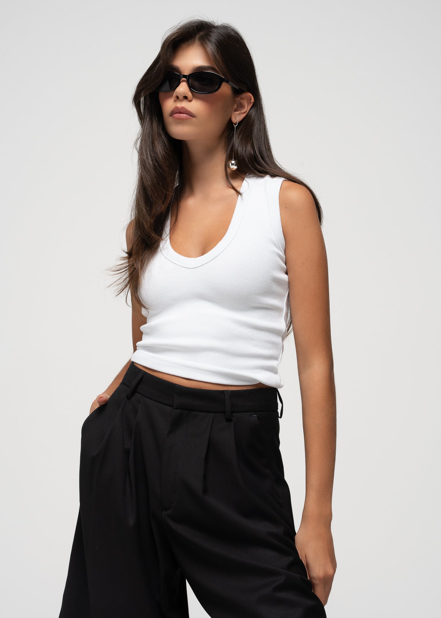 Fitted V-Neck Tank Top - White