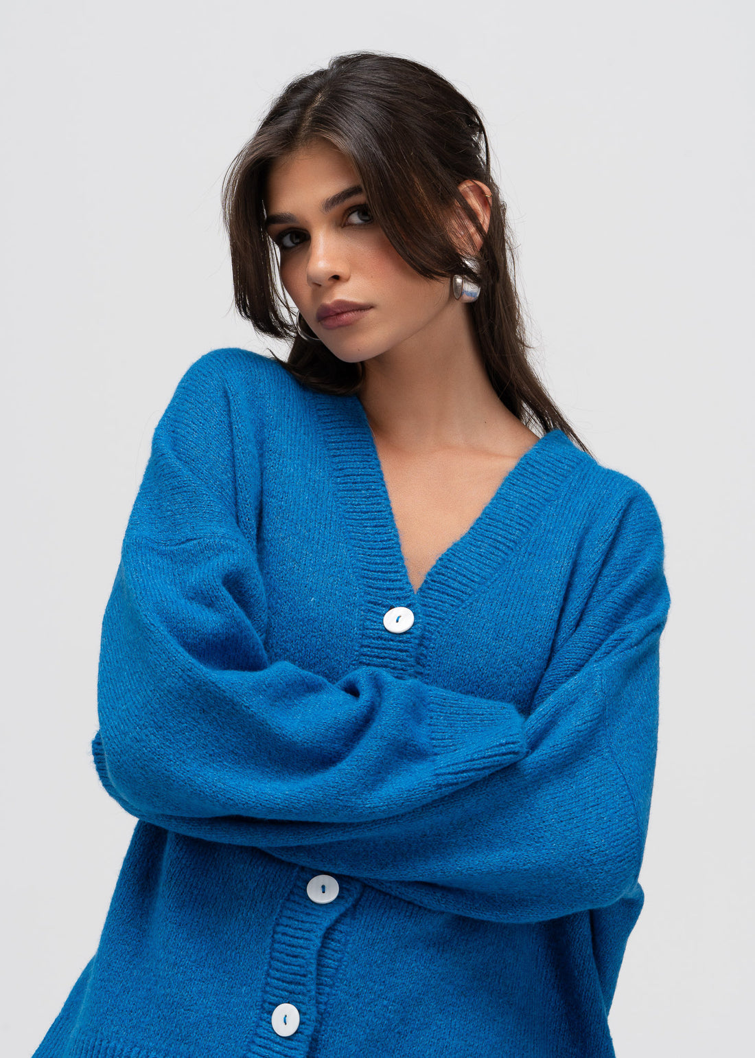 Milo Oversized V-Neck Cardigan – Cobalt Blue