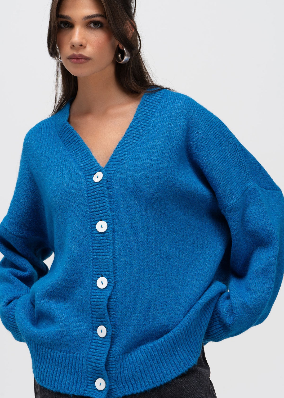 Milo Oversized V-Neck Cardigan – Cobalt Blue