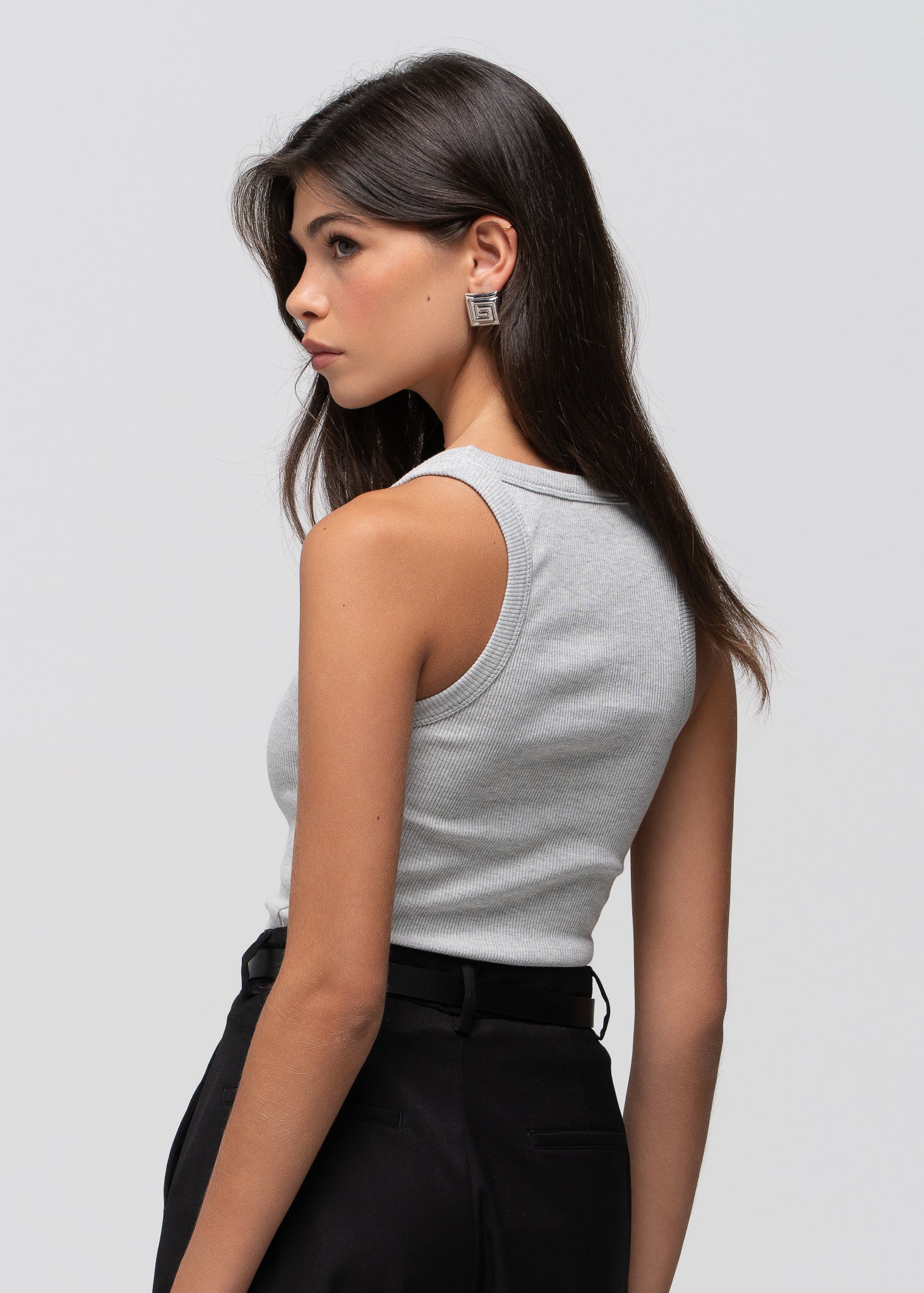 Jimmy Scoop-Neck Ribbed Tank Top - Grey